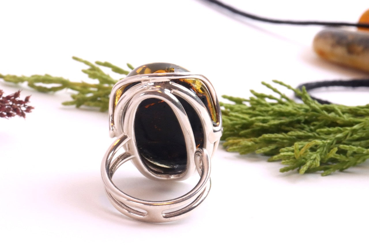 Large Green Baltic Amber Ring