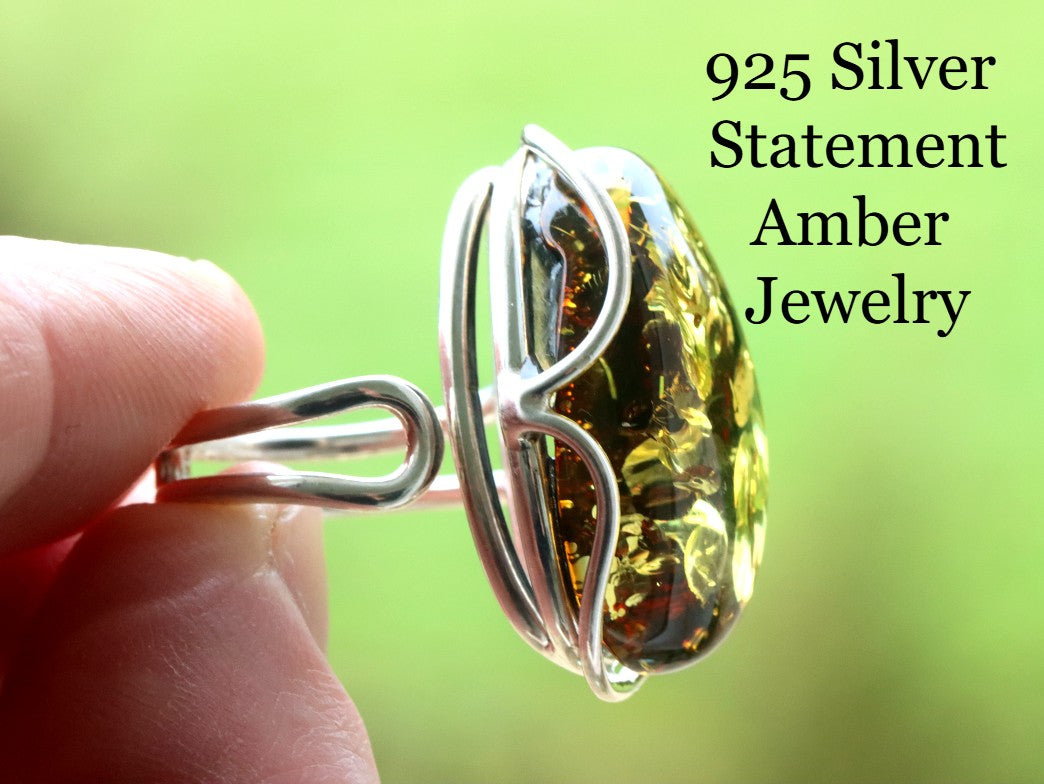 Large Green Baltic Amber Ring