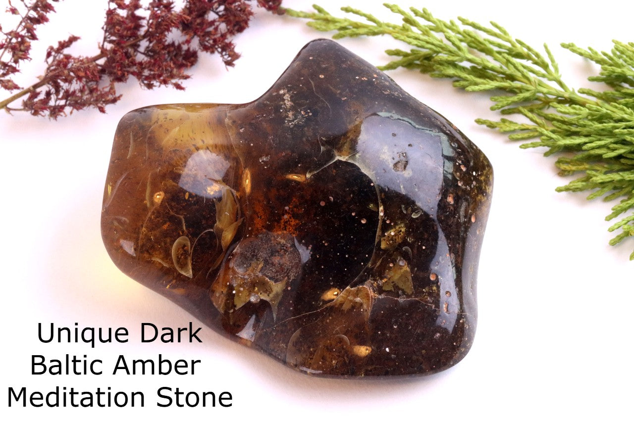 Unique Dark Baltic Amber Meditation Stone