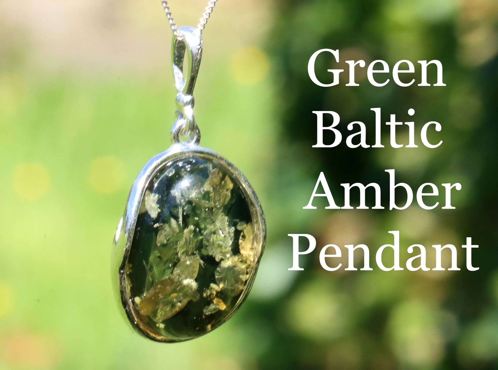 925 Sterling Silver Green Baltic Amber Pendant