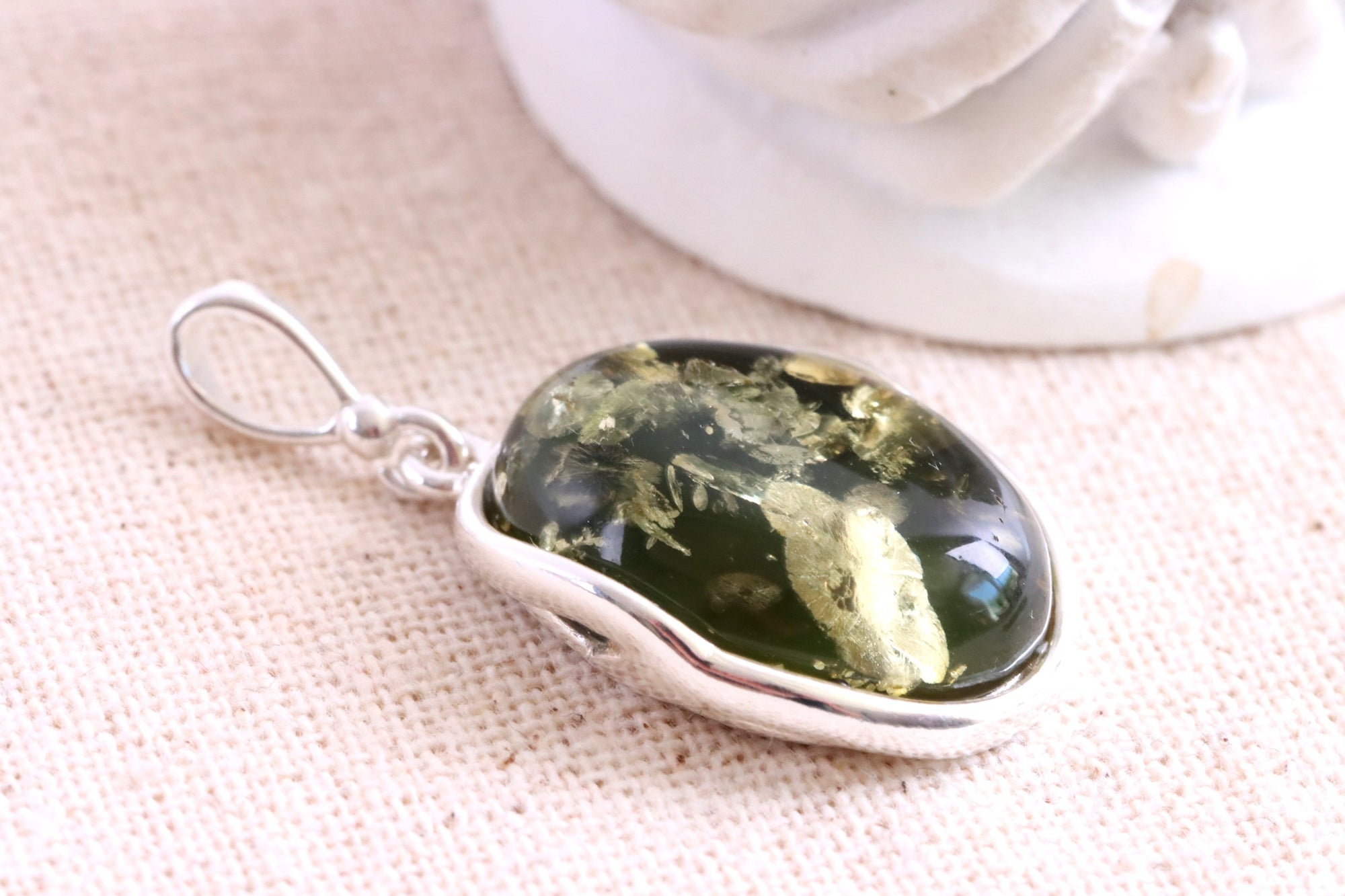 925 Sterling Silver Green Baltic Amber Pendant