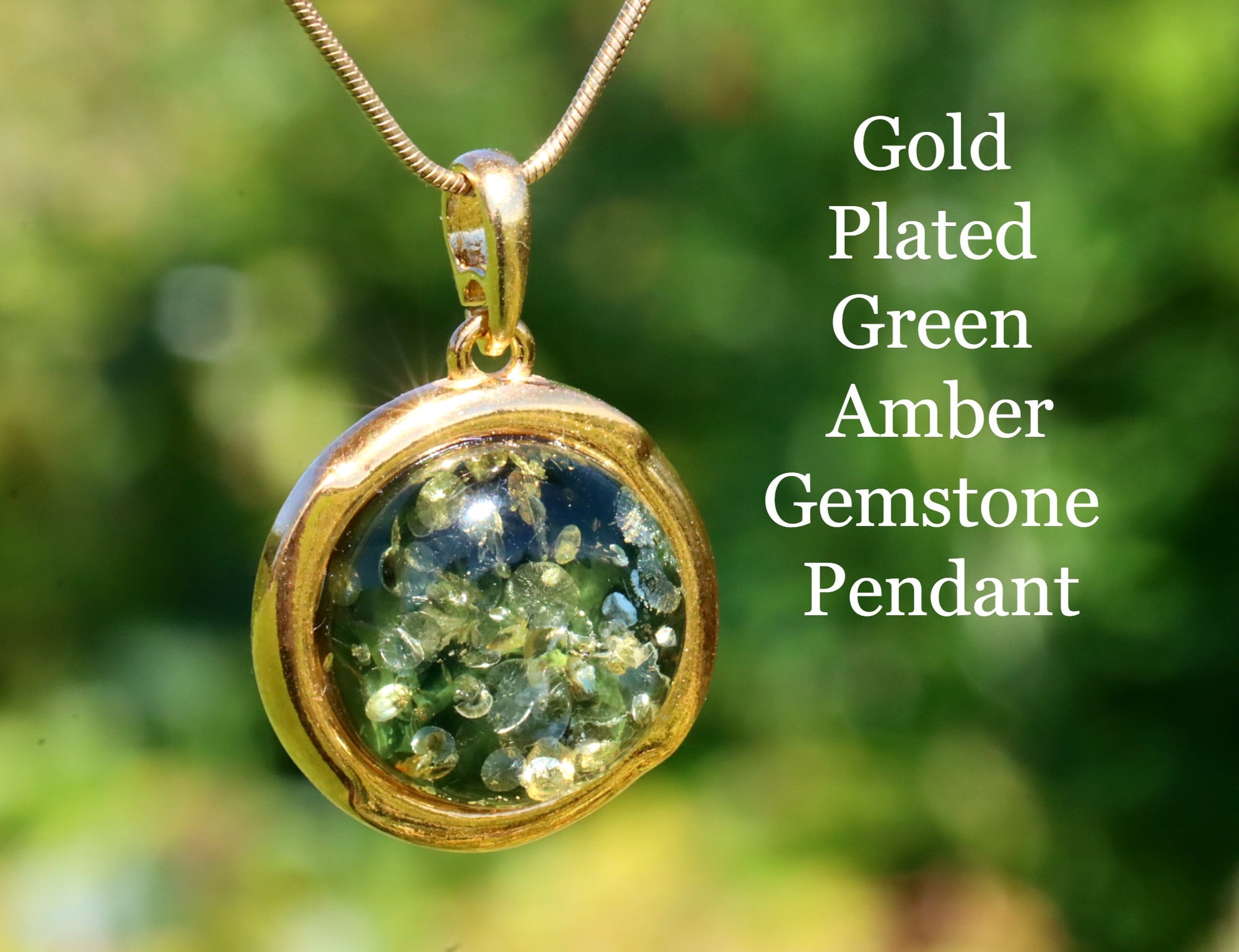 Green Baltic Amber Pendant on 925 Gold Plated Silver