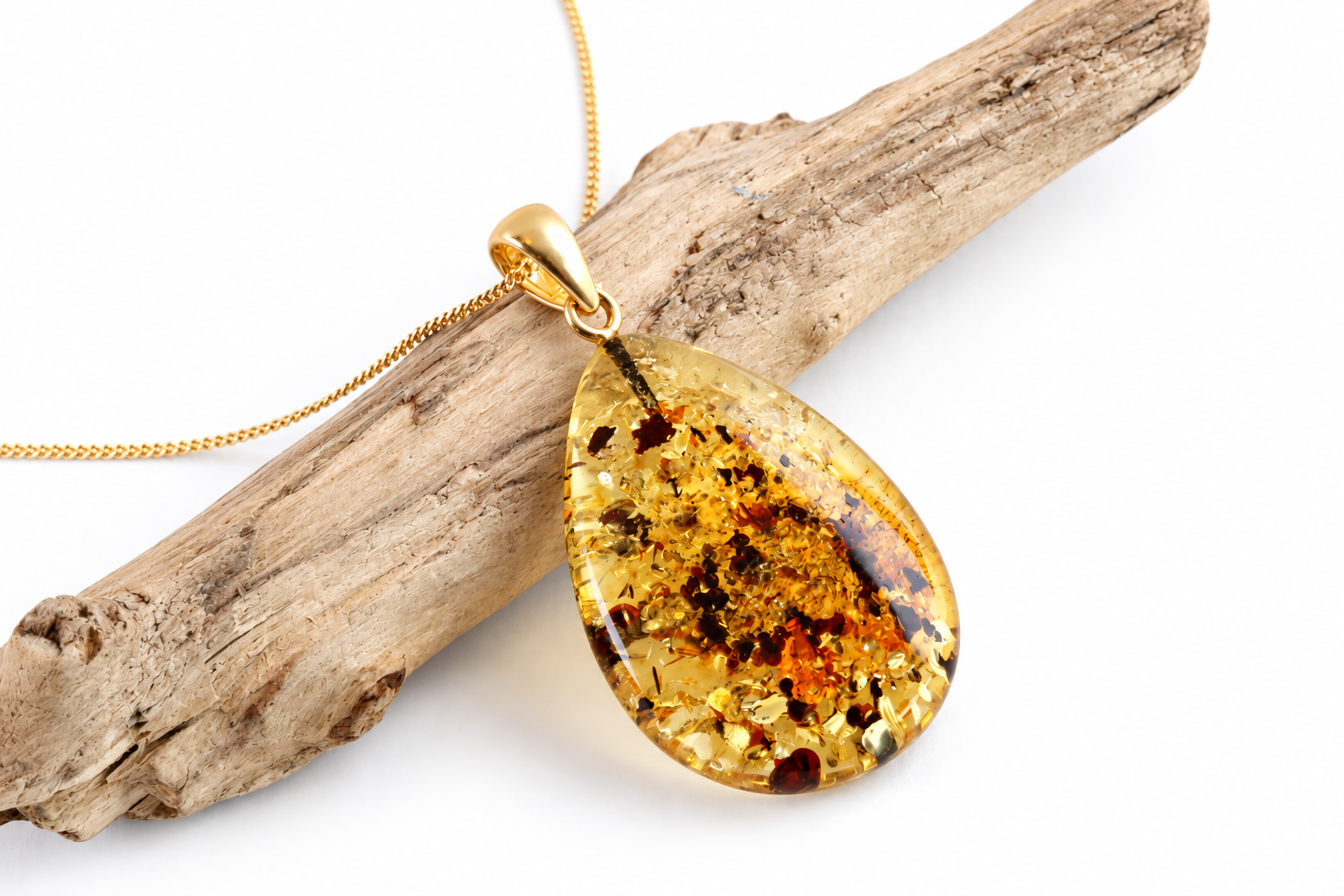 One-of-a-Kind Baltic Amber Drop Pendant on Gold Plated Sterling Silver