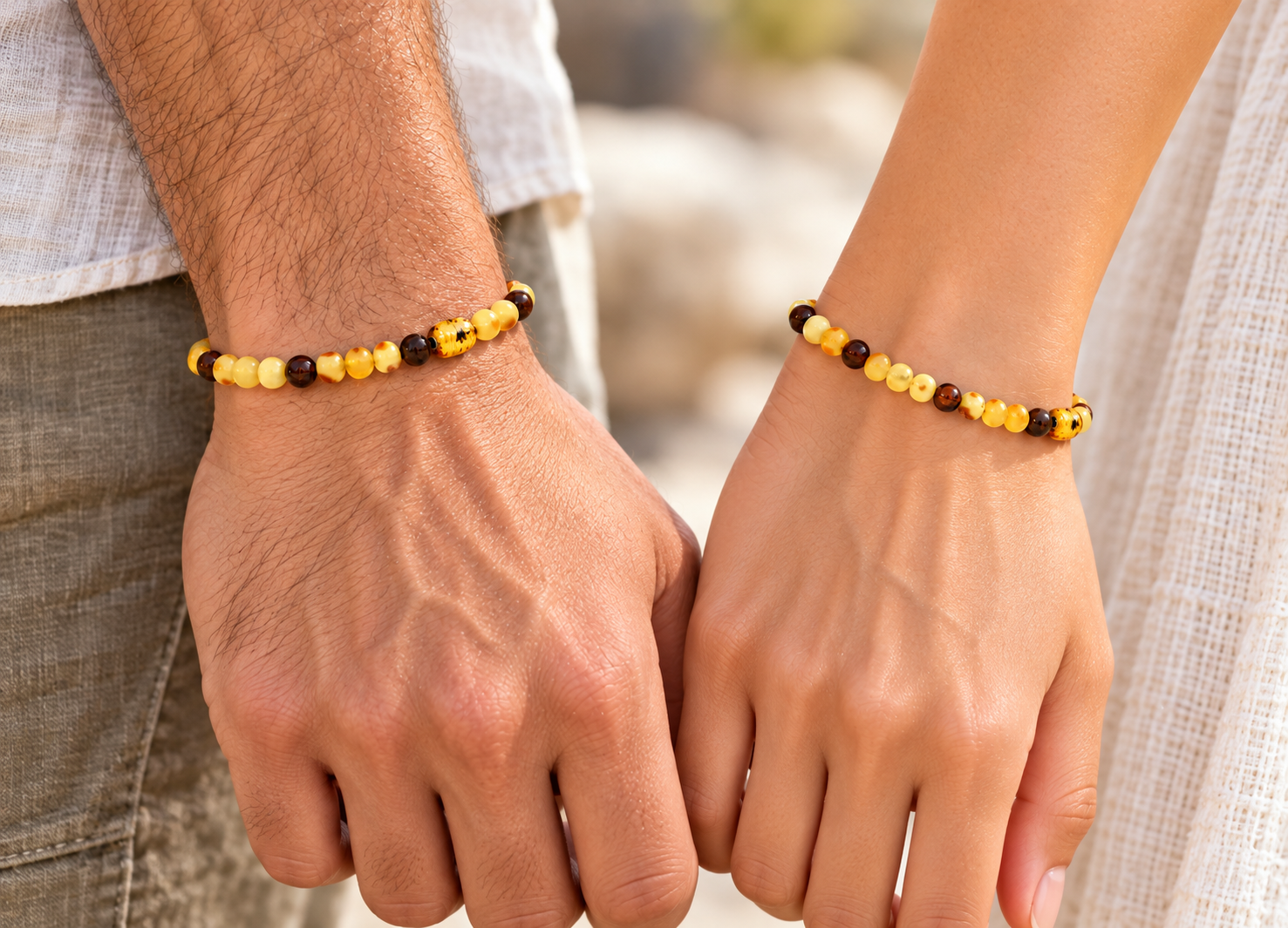 White and lemon Baltic Amber and Tigers Eye Adult Anklet
