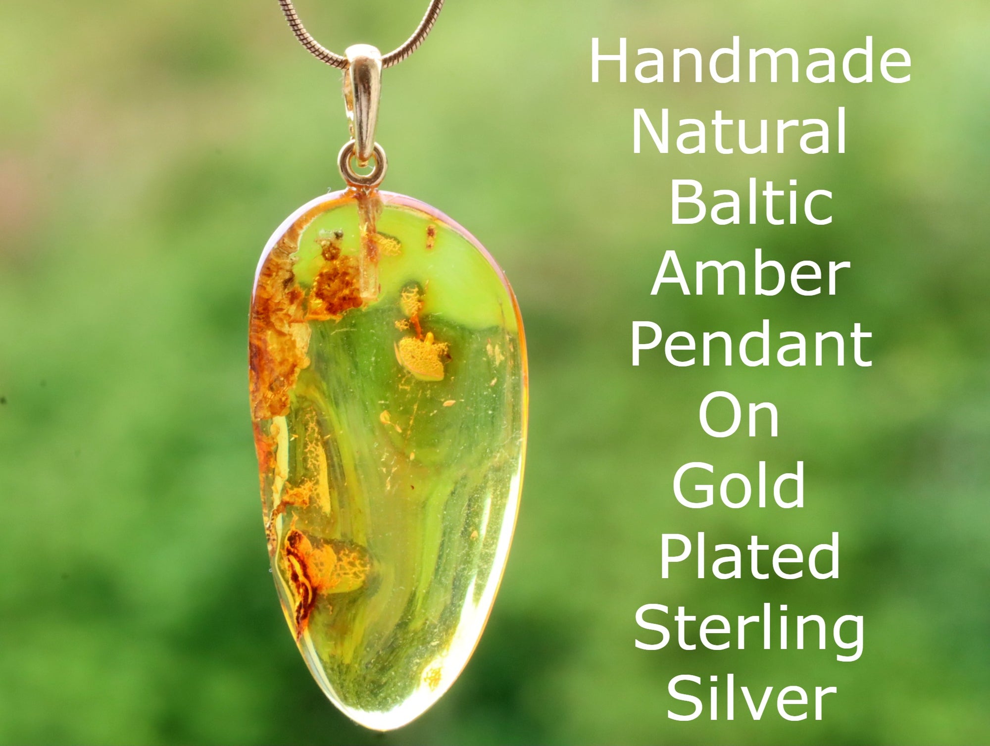 Natural Handmade Baltic Amber Pendant on 925 Gold Plated Silver (Copy)