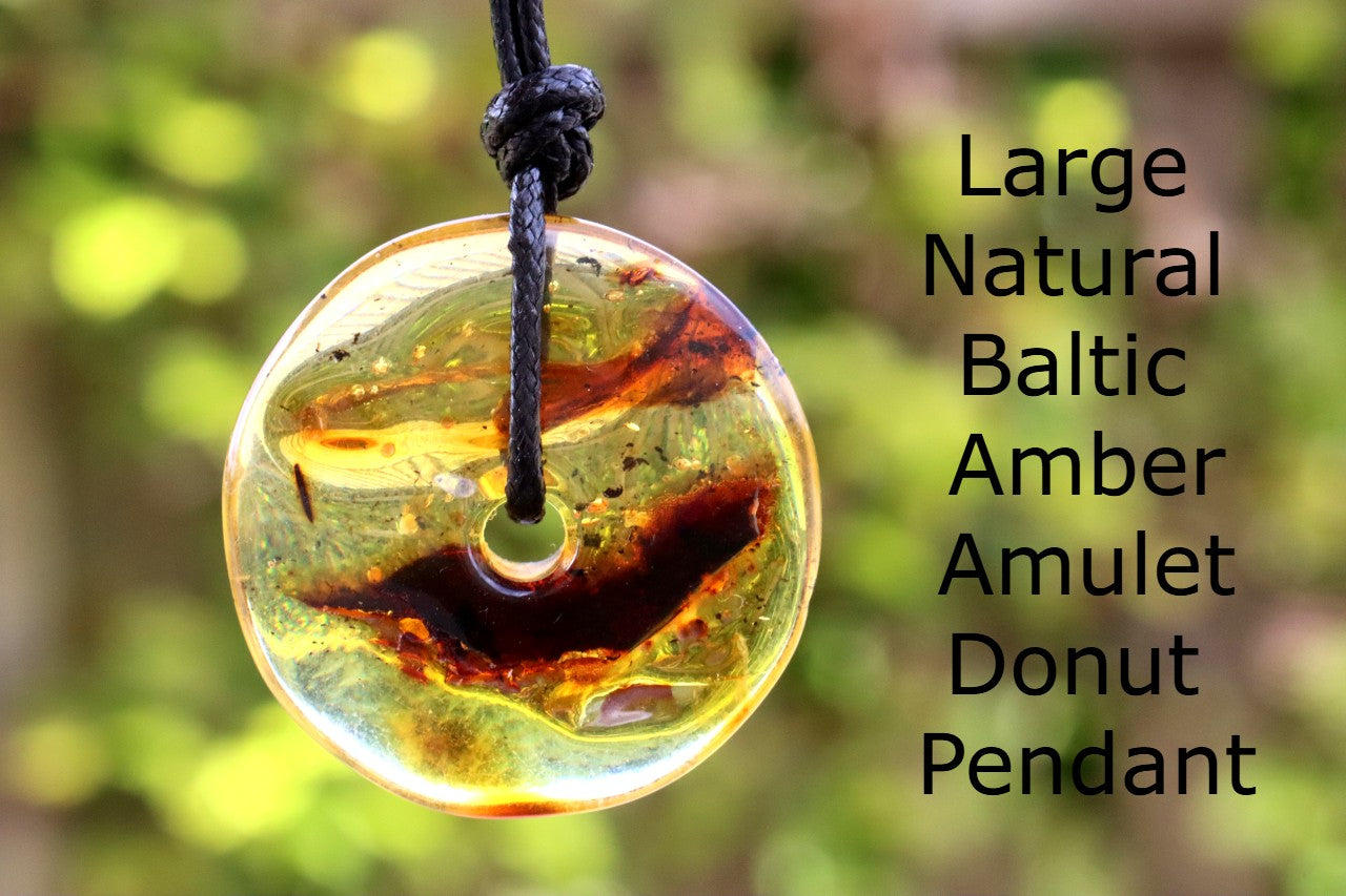 Large Natural Baltic Amber Amulet Donut Pendant