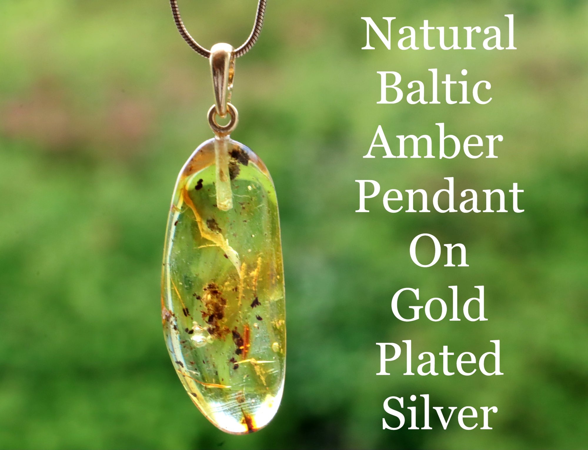 Natural Handmade Baltic Amber Pendant on 925 Gold Plated Silver