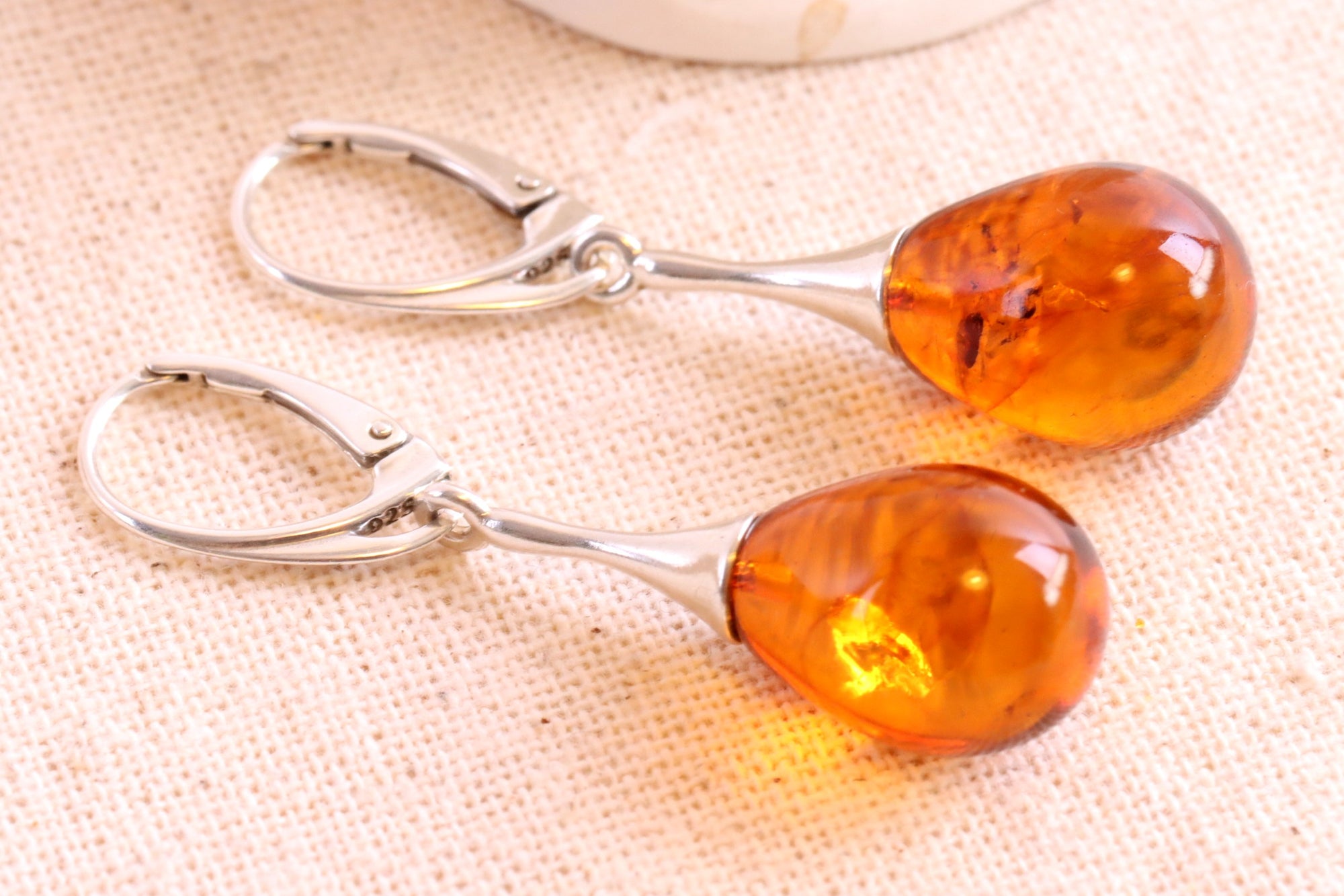 Silver Amber Earrings