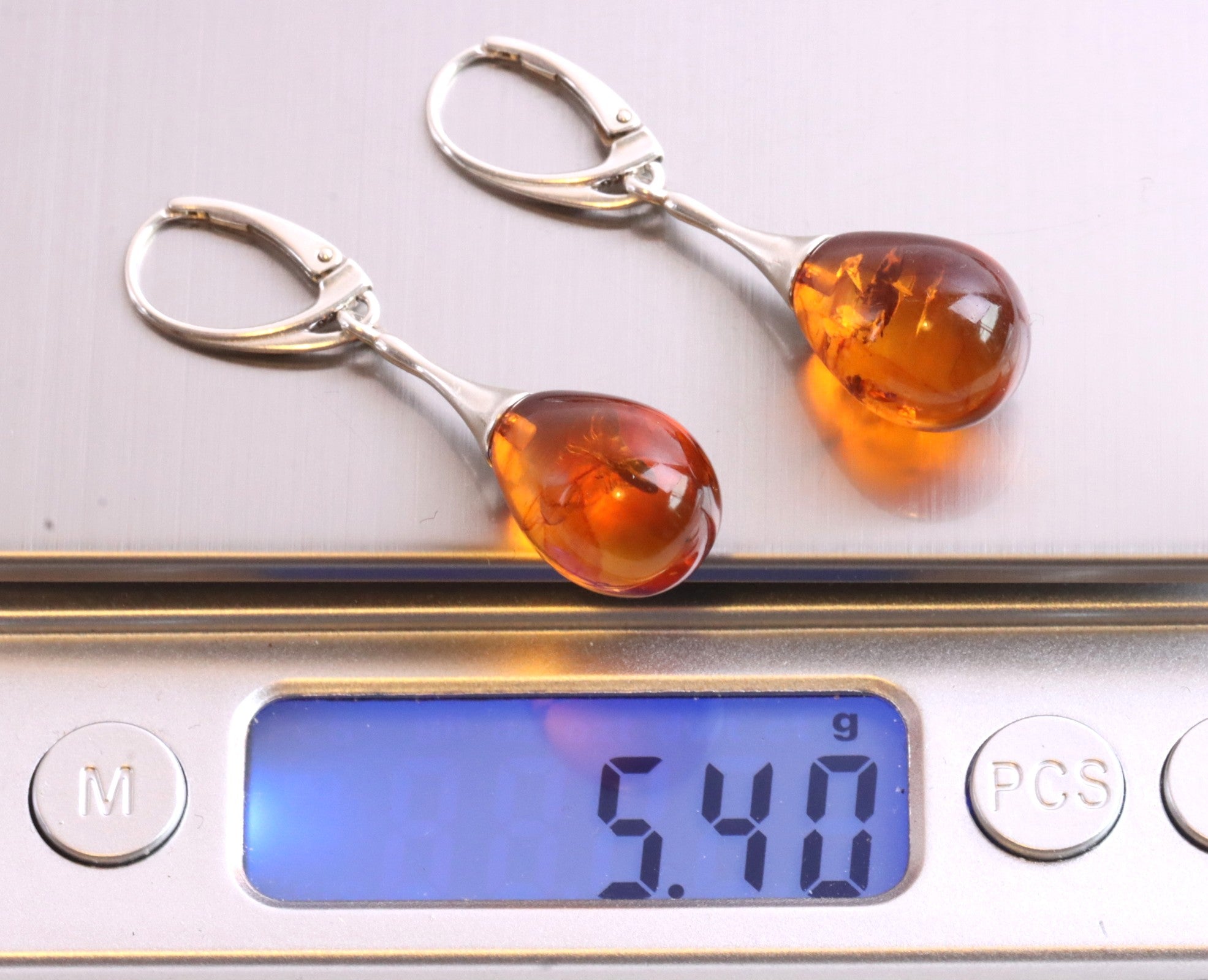 Silver Amber Earrings