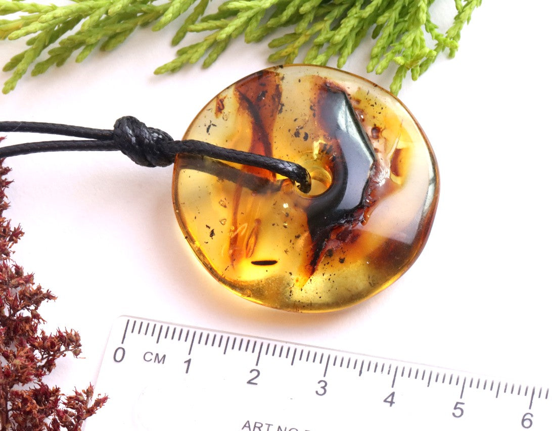 Large Natural Baltic Amber Amulet Donut Pendant