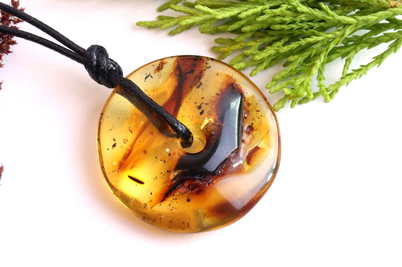 Large Natural Baltic Amber Amulet Donut Pendant