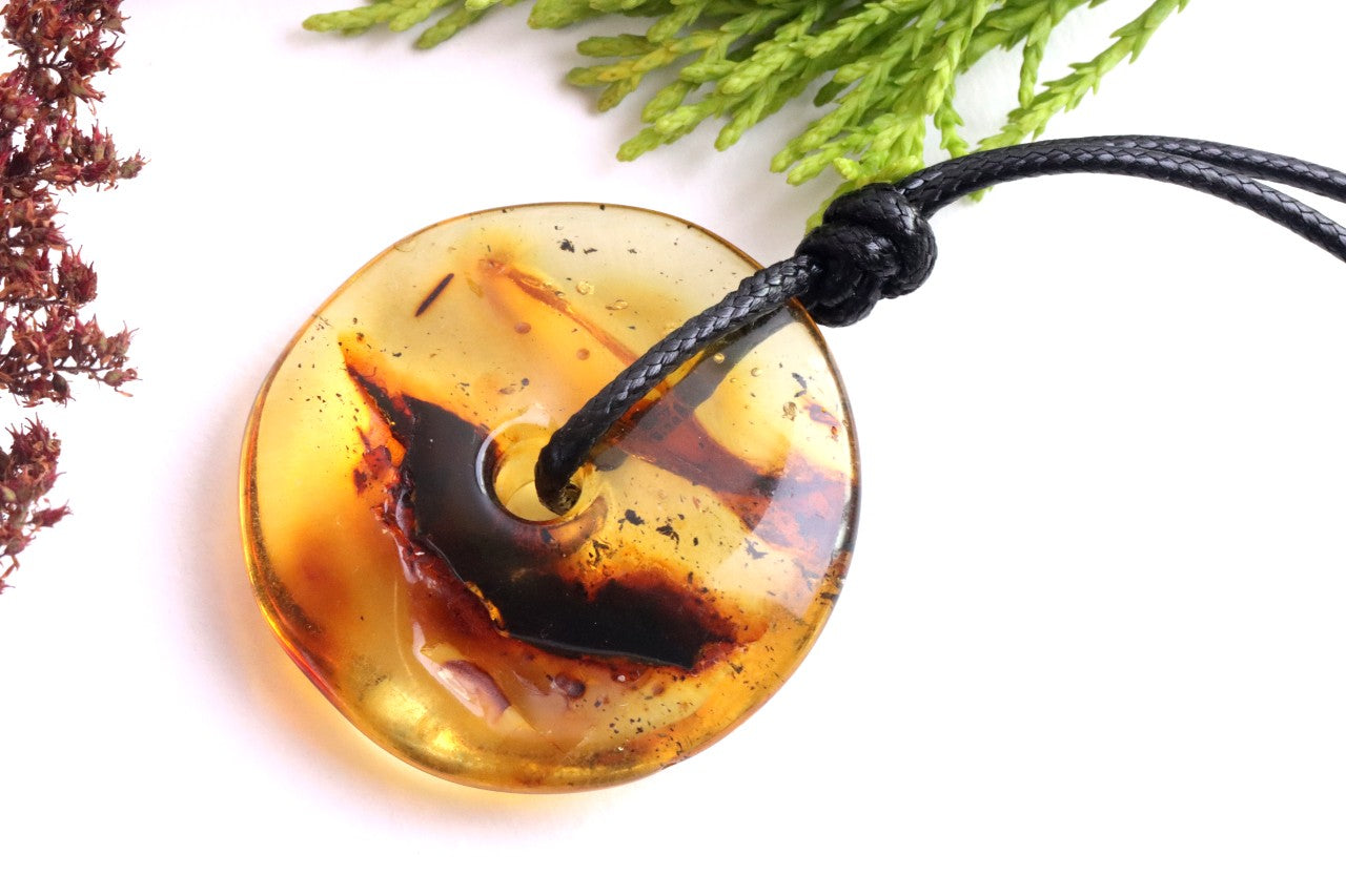 Large Natural Baltic Amber Amulet Donut Pendant