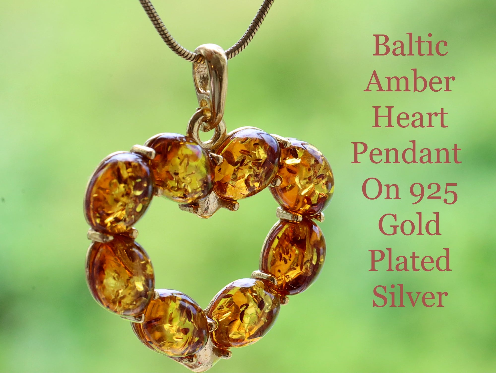 Gold Plated Sterling Silver Amber Heart Pendant