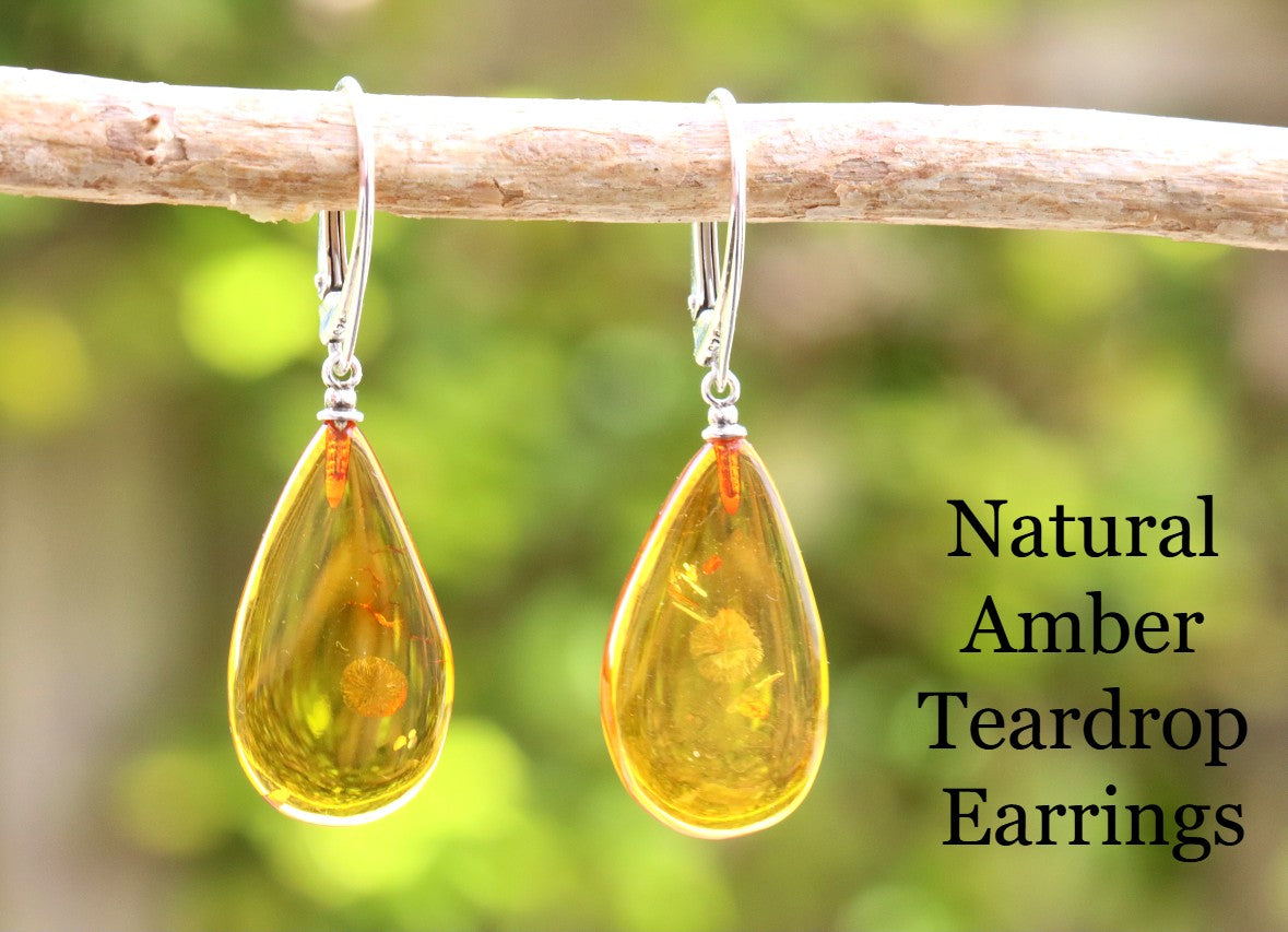 Natural Amber Teardrop Earrings