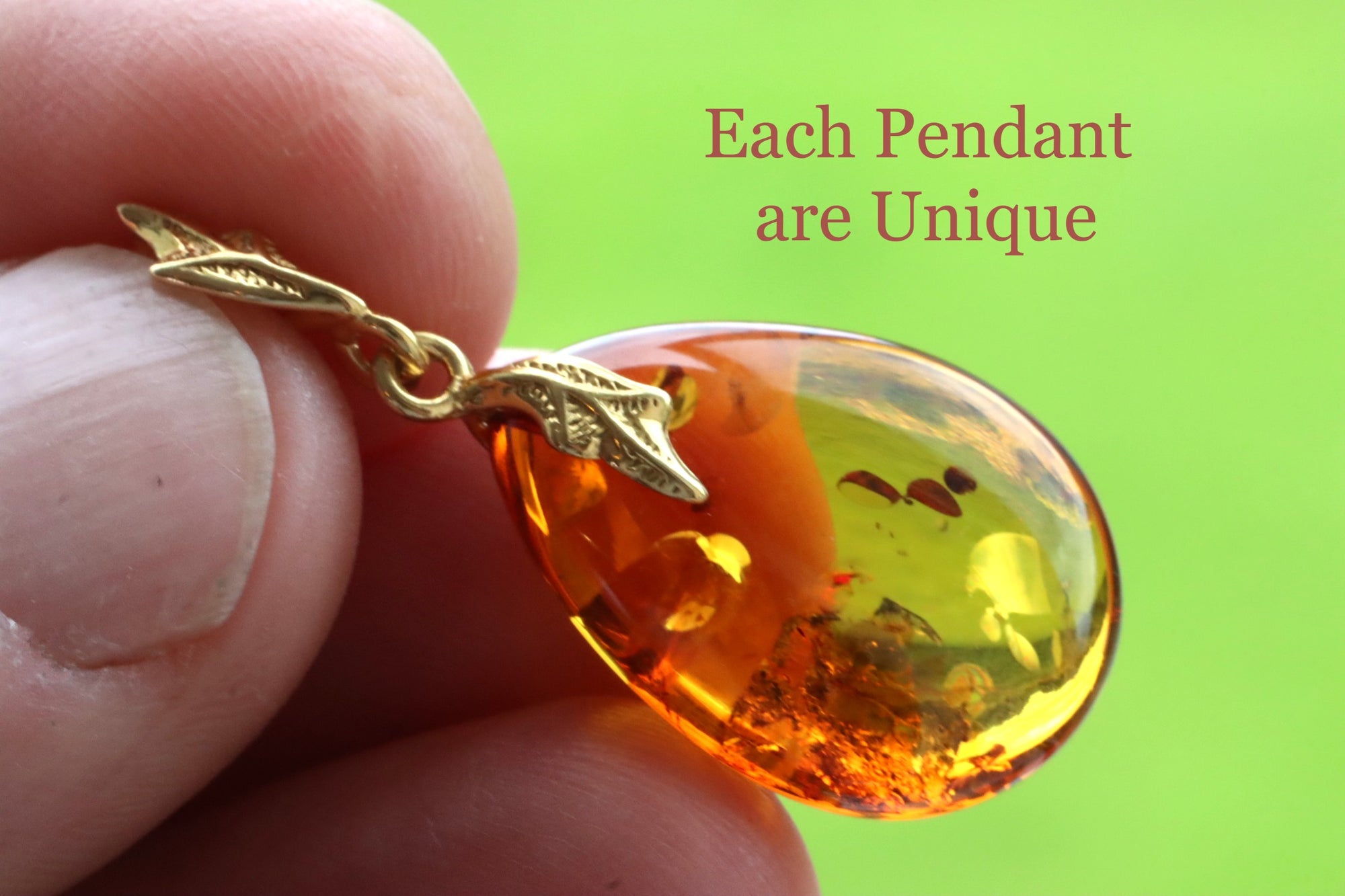 925 Gold Plated Sterling Silver Baltic Amber Drop Pendant.