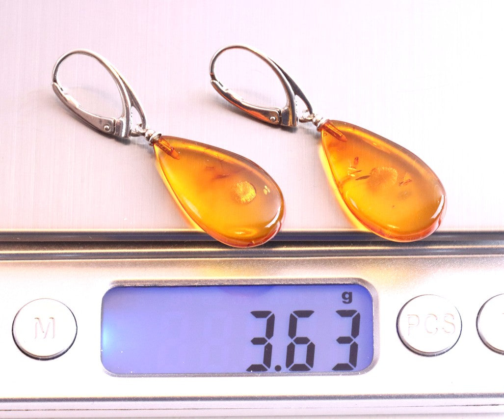 Natural Amber Teardrop Earrings