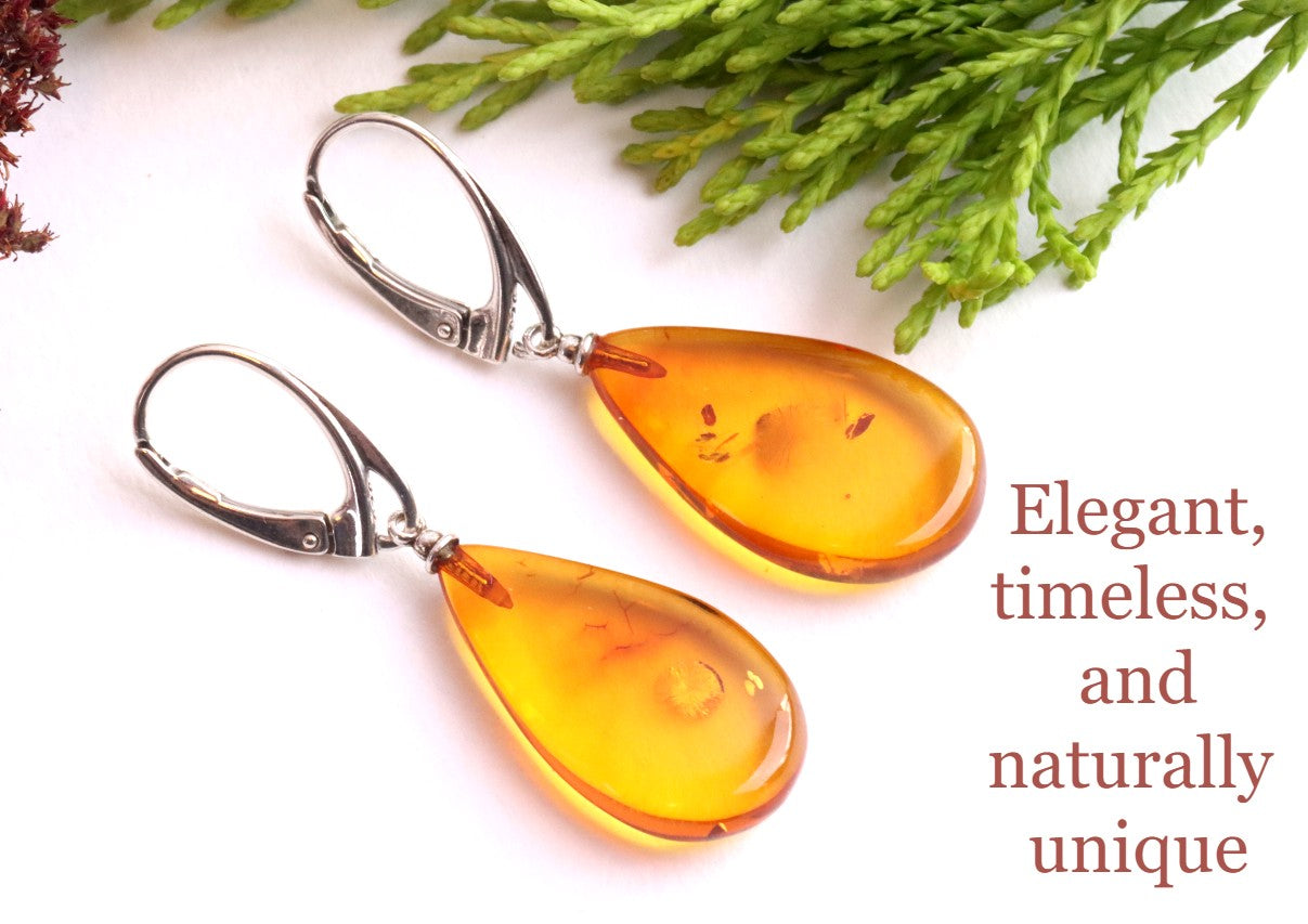 Natural Amber Teardrop Earrings