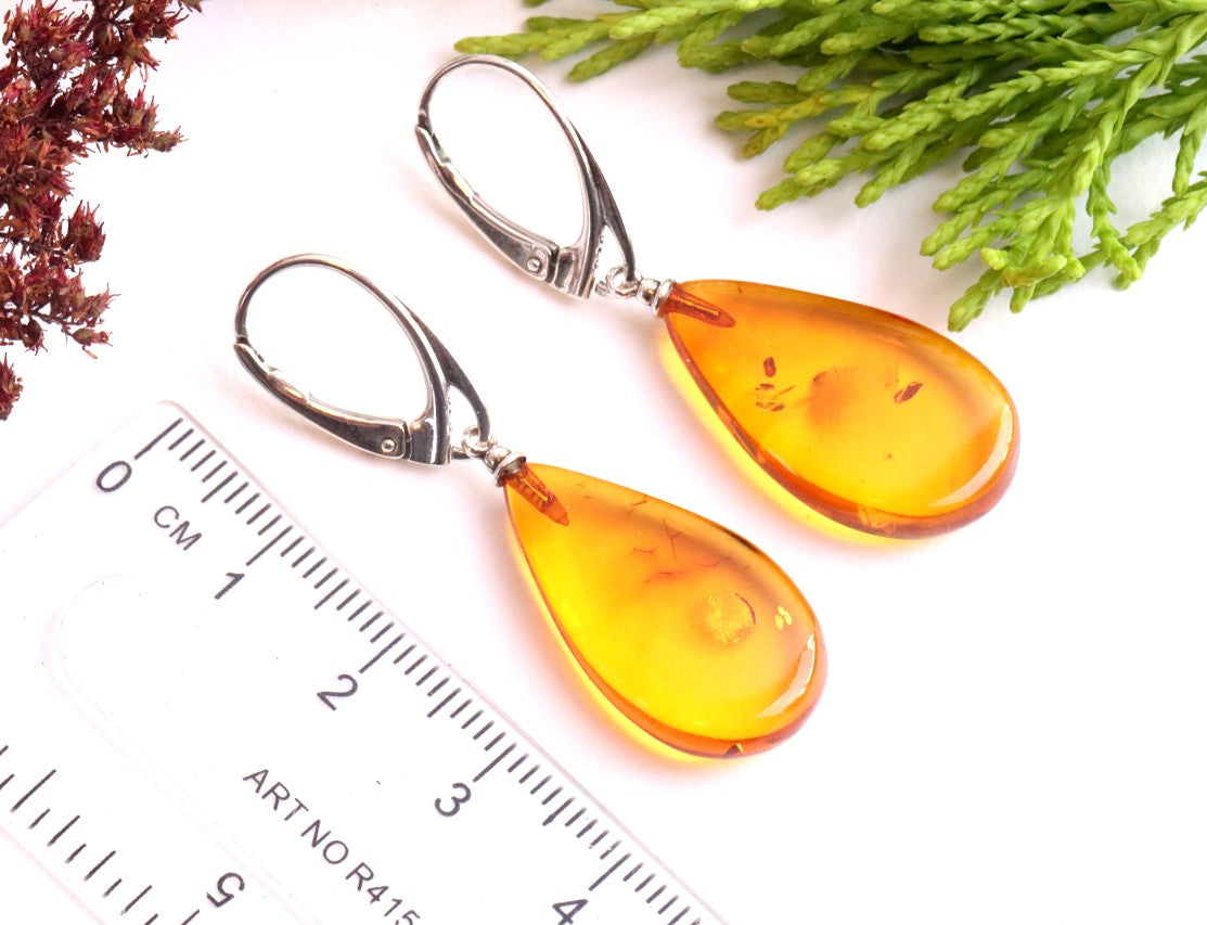 Natural Amber Teardrop Earrings