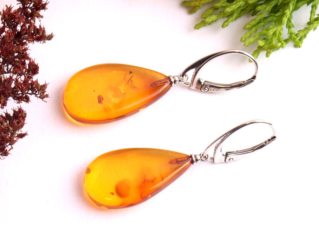 Natural Amber Teardrop Earrings