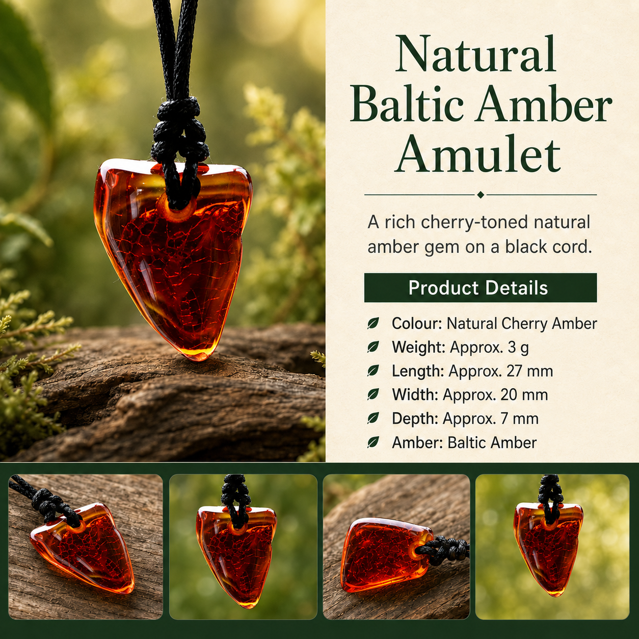Natural Baltic Red Amber Amulet Pendant