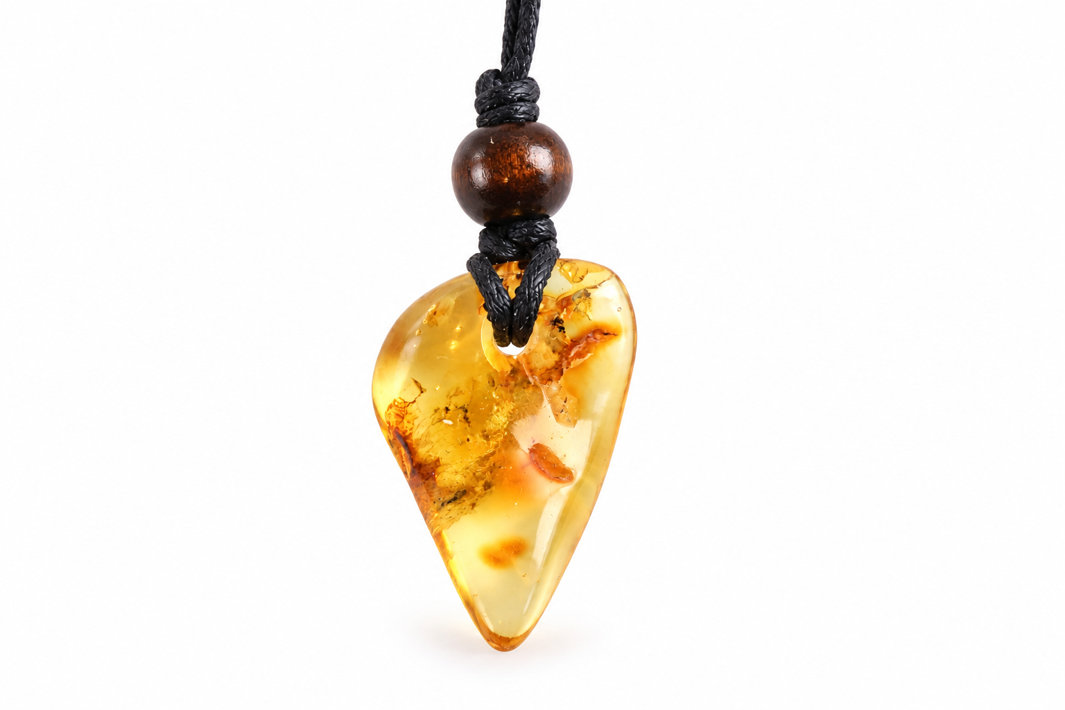 Unique Baltic Amber Amulet with Wooden Bead