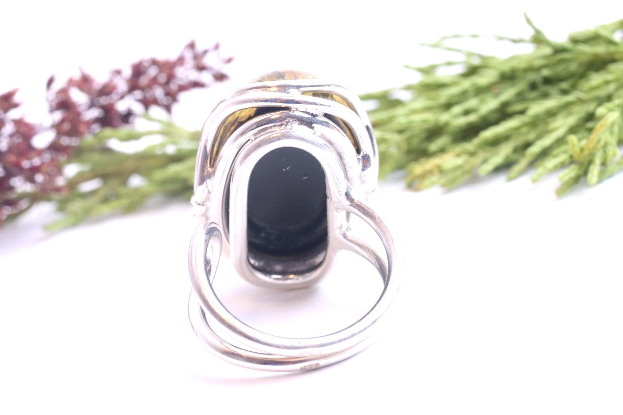 Green Amber and Silver Ring