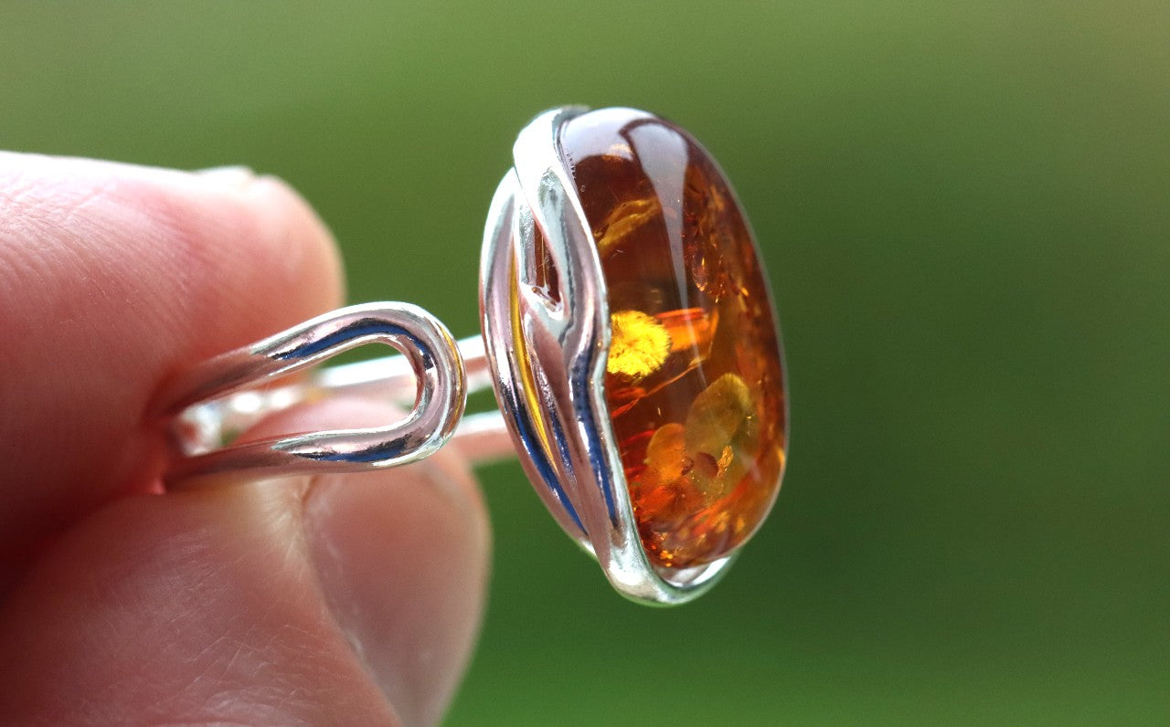 Oval Amber Gemstone Ring