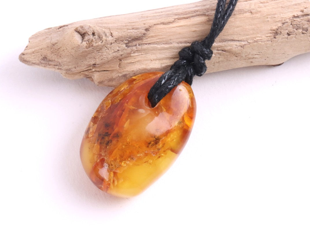 Amber Amulet Pendant on Adjustable Cord