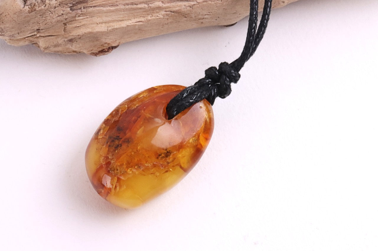 Amber Amulet Pendant on Adjustable Cord
