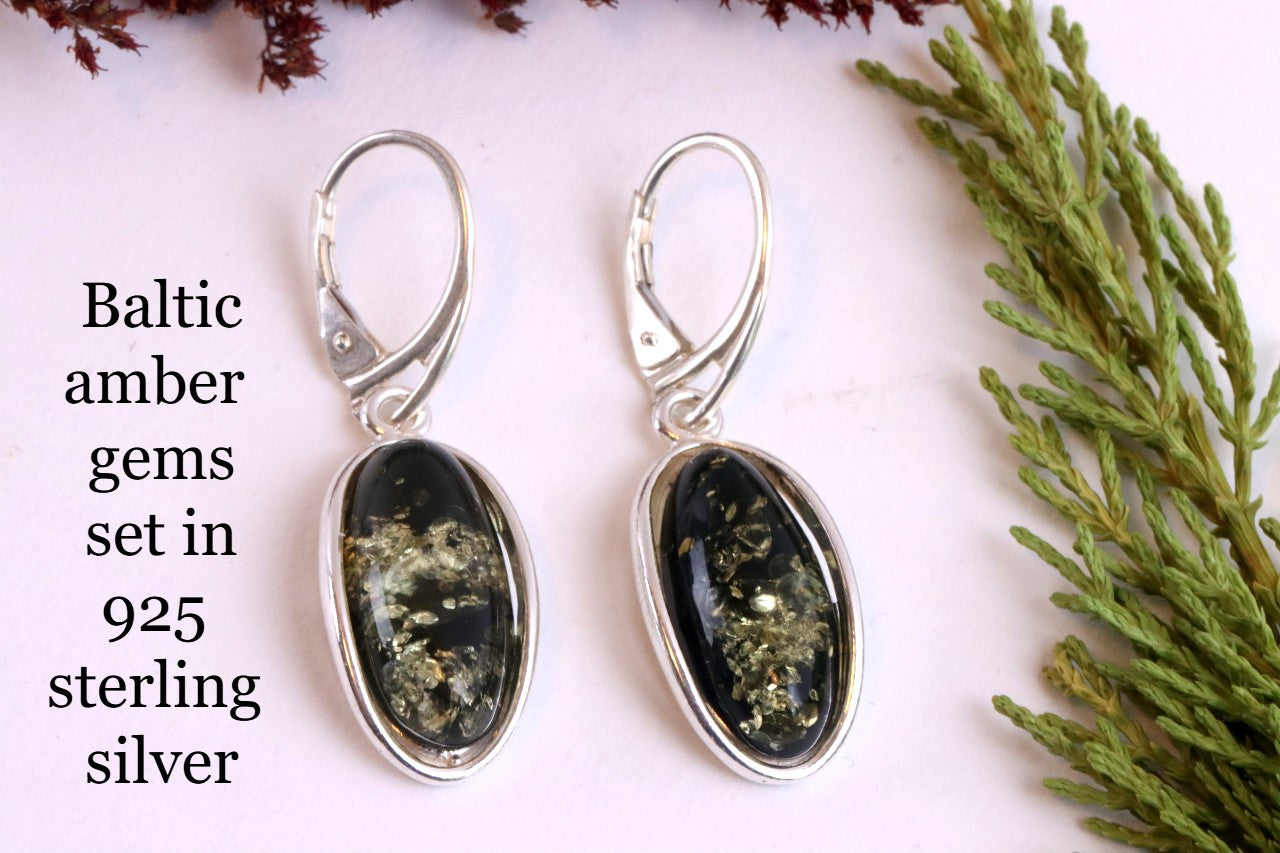 Sterling Silver Green Amber Earrings