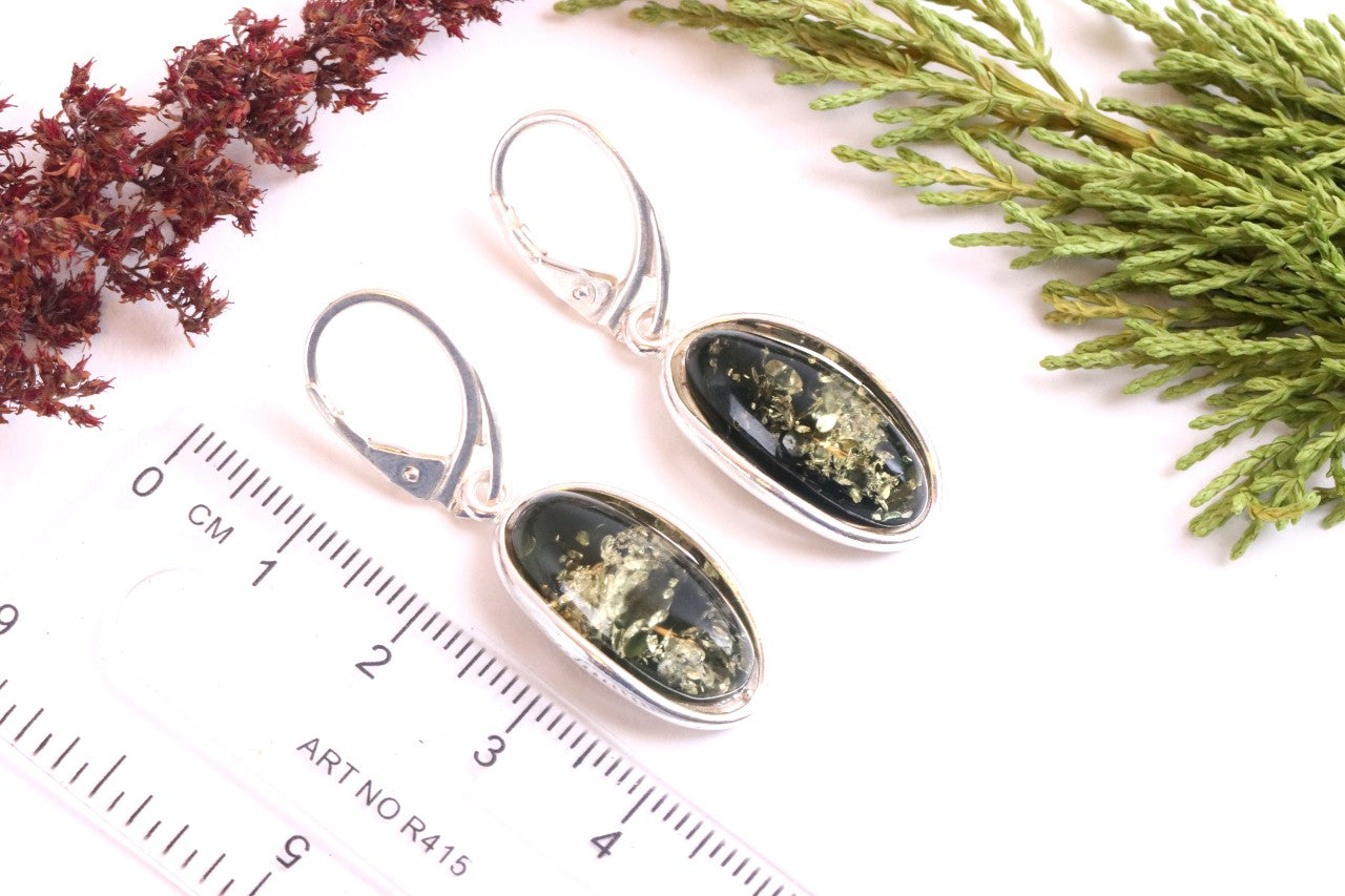 Sterling Silver Green Amber Earrings