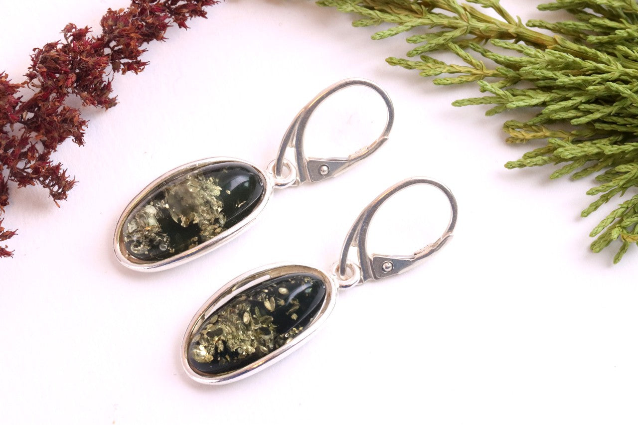 Sterling Silver Green Amber Earrings