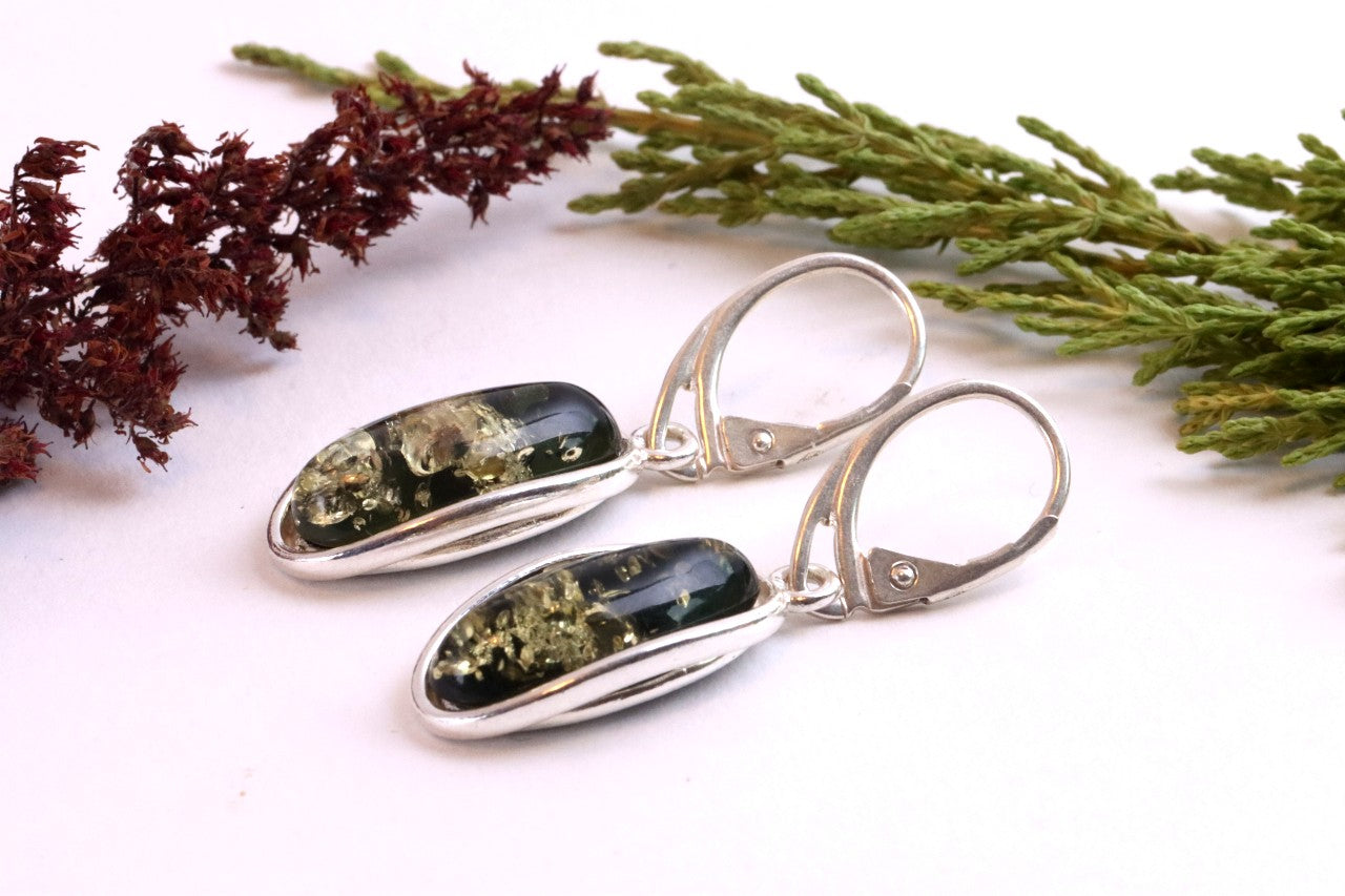 Sterling Silver Green Amber Earrings
