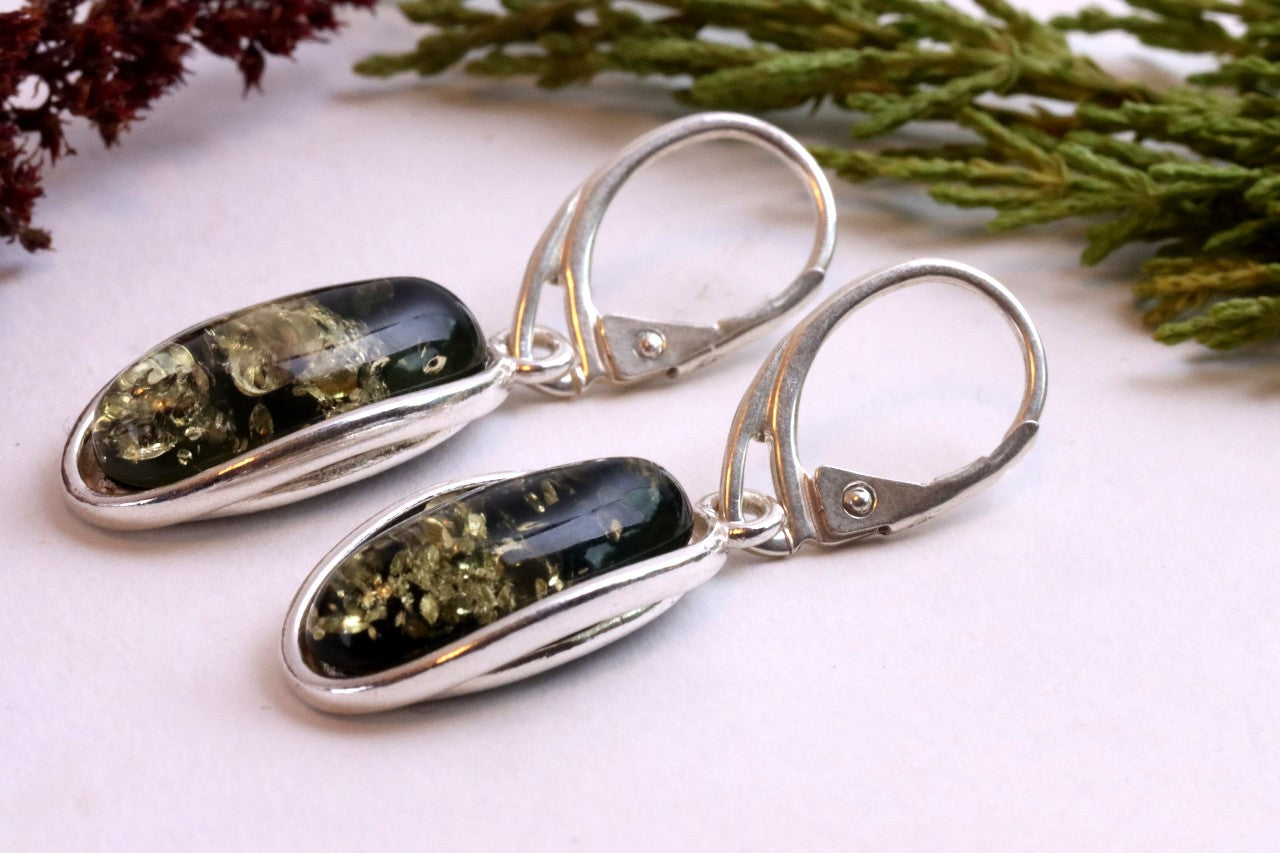Sterling Silver Green Amber Earrings