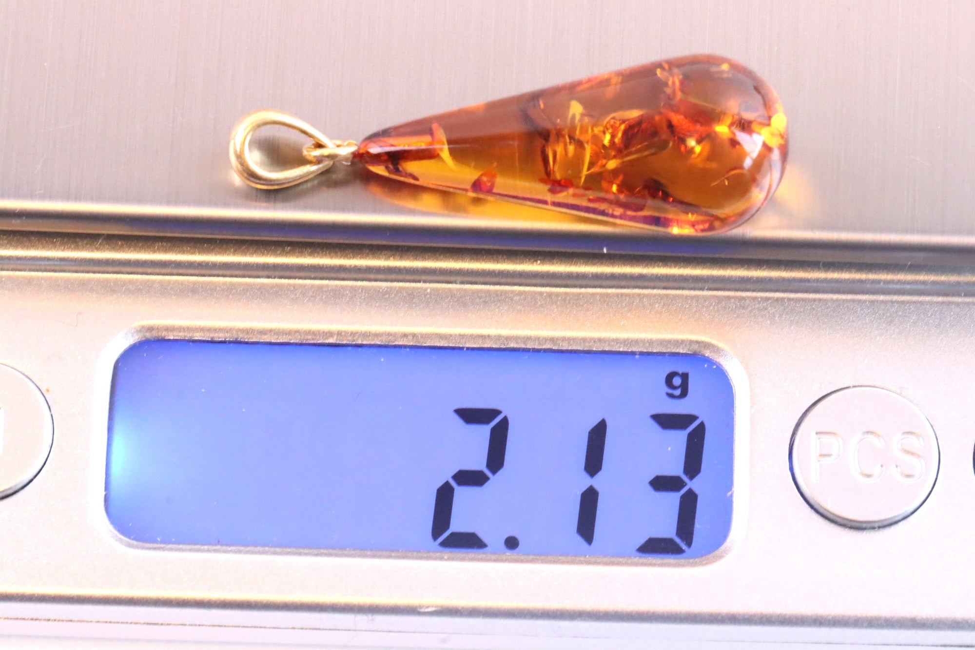 Amber Tear Drop Pendant on 925 Gold Plated Silver