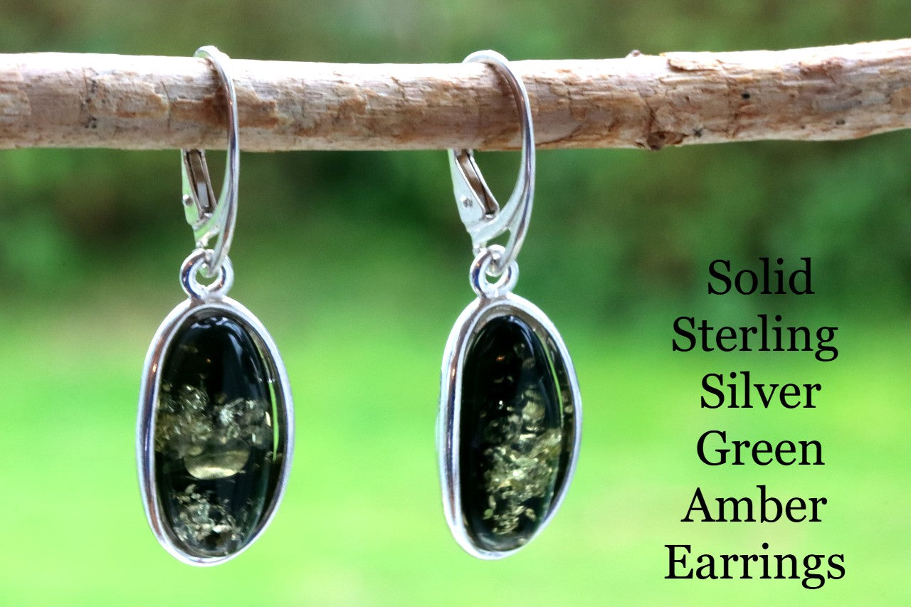 Sterling Silver Green Amber Earrings