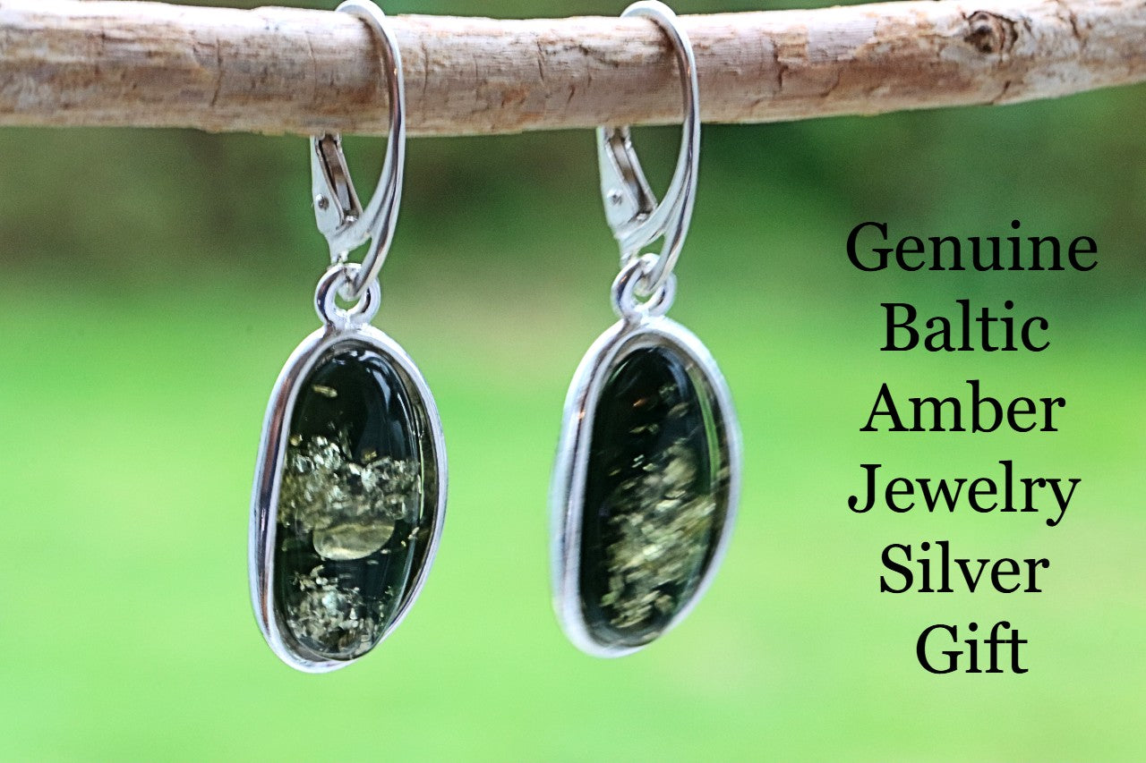 Sterling Silver Green Amber Earrings