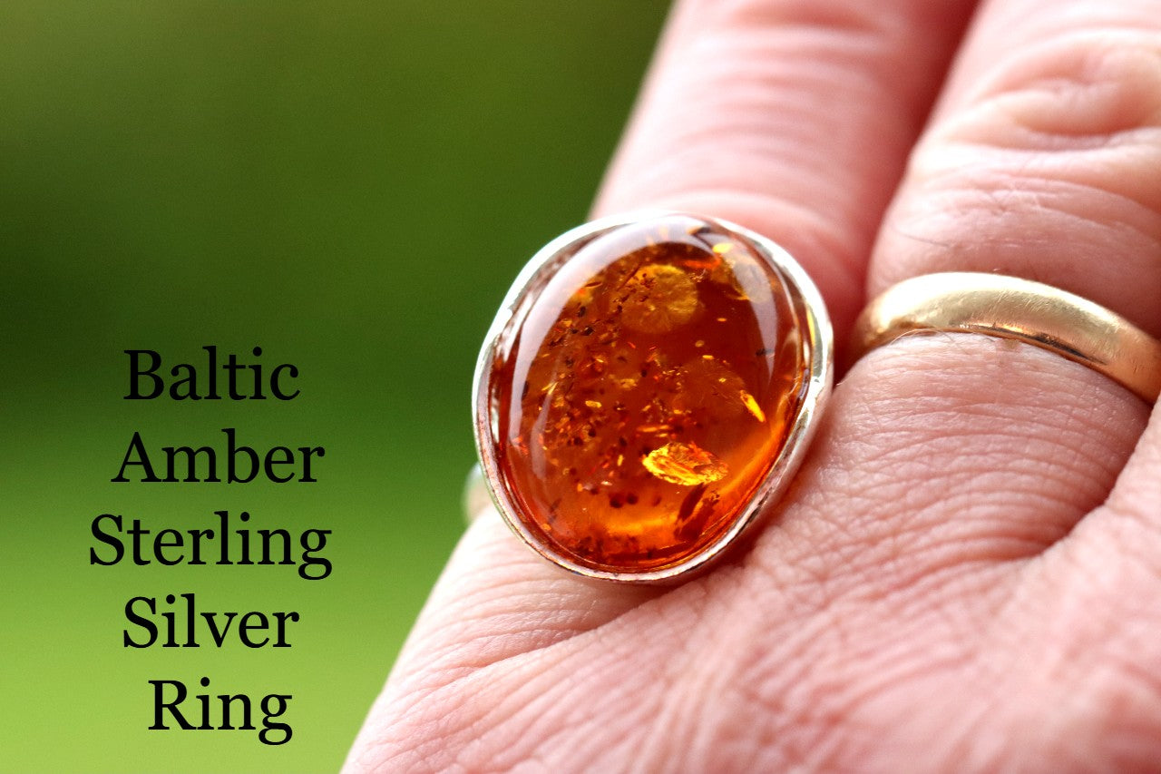 Oval Amber Gemstone Ring