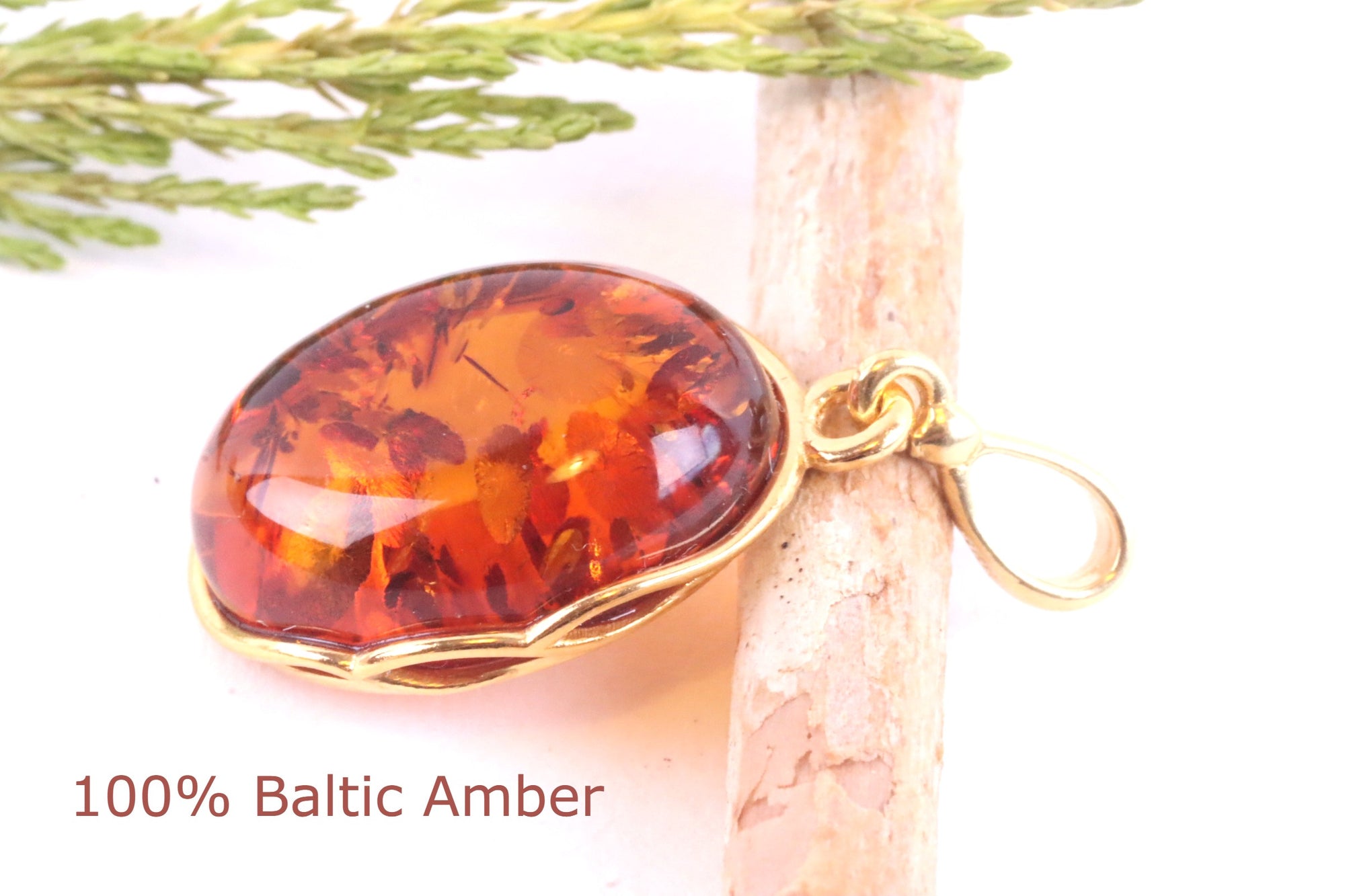 925 Gold Plated Silver Amber Gemstone