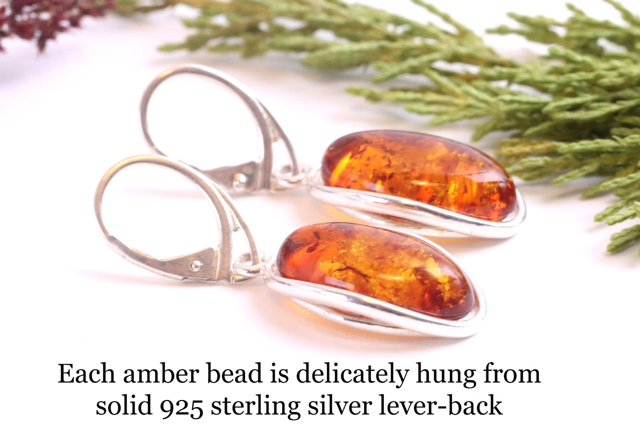 Solid Genuine Baltic Amber Gemstone Earrings
