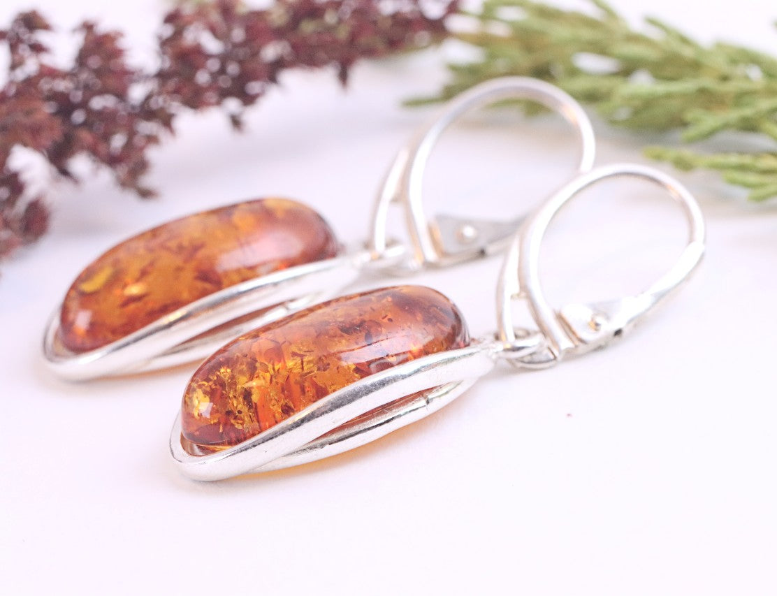Solid Genuine Baltic Amber Gemstone Earrings
