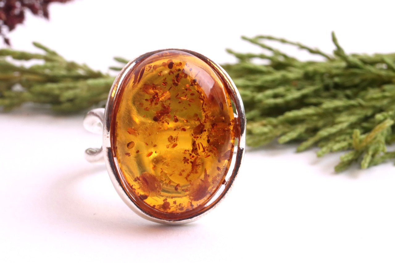 Oval Amber Gemstone Ring