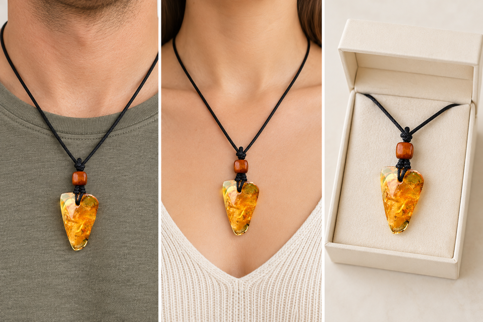 A unique Baltic amber amulet pendant featuring a fascinating insect inclusion