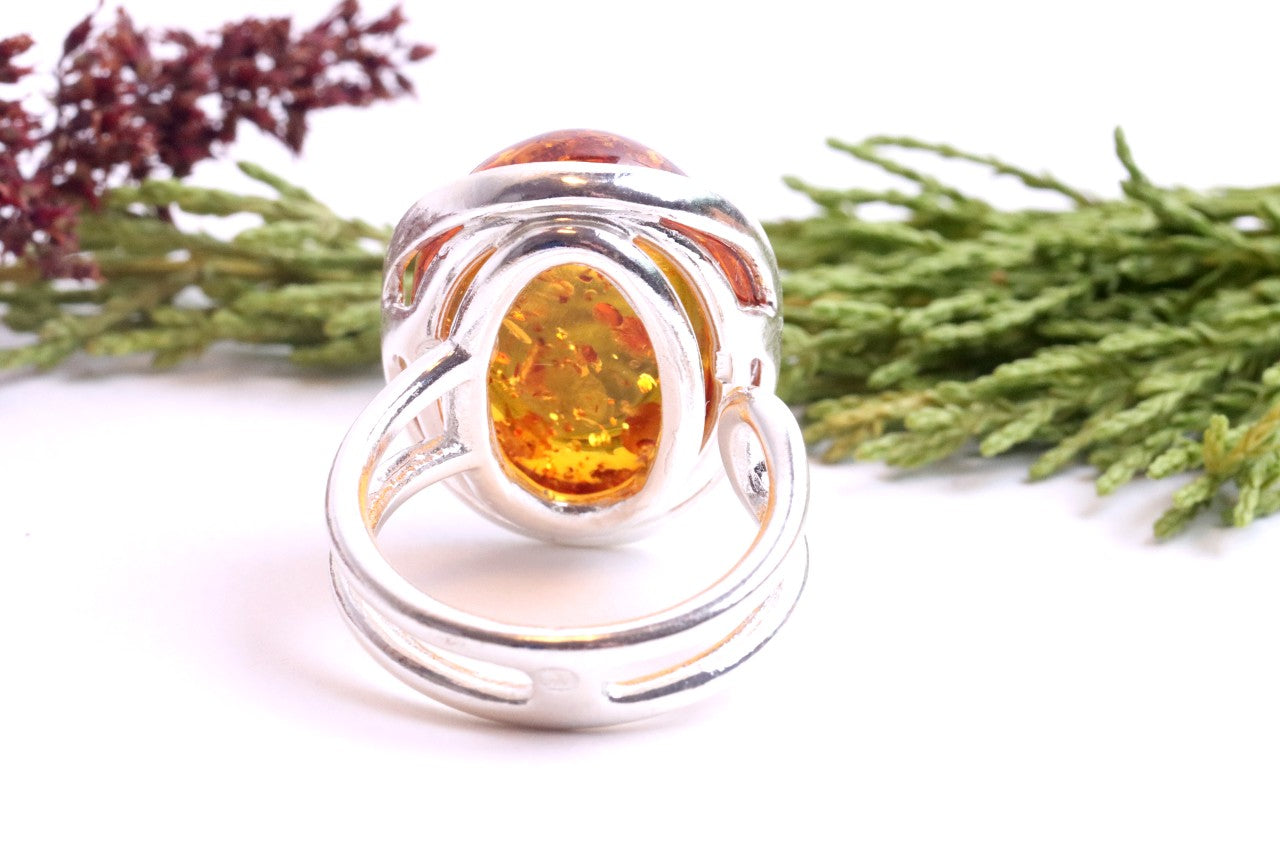 Oval Amber Gemstone Ring