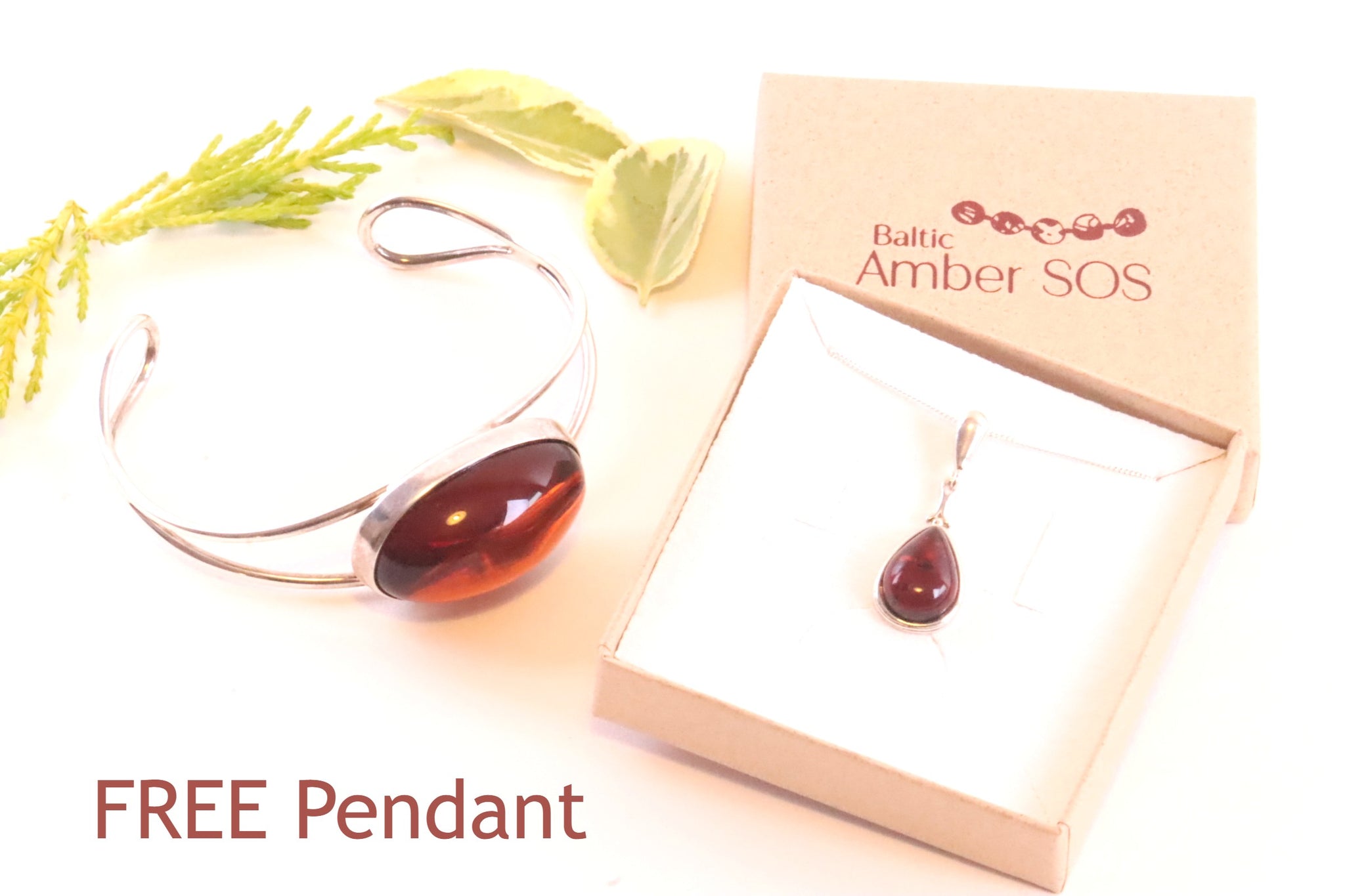 Red Baltic Amber Bangle with FREE Pendant on Sterling Silver
