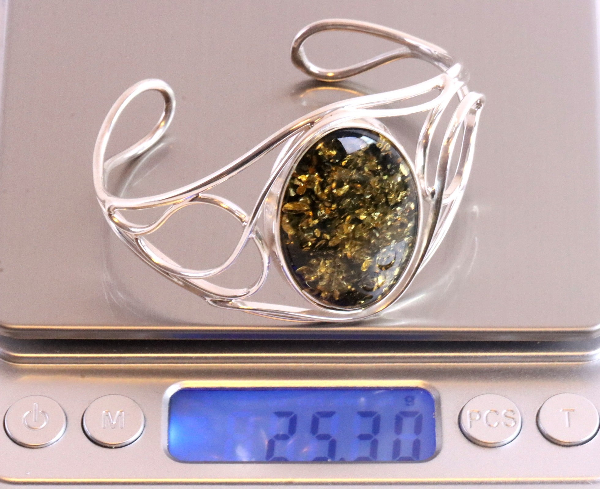 Green Baltic Amber Bangle With FREE Pendant on 925 Sterling Silver