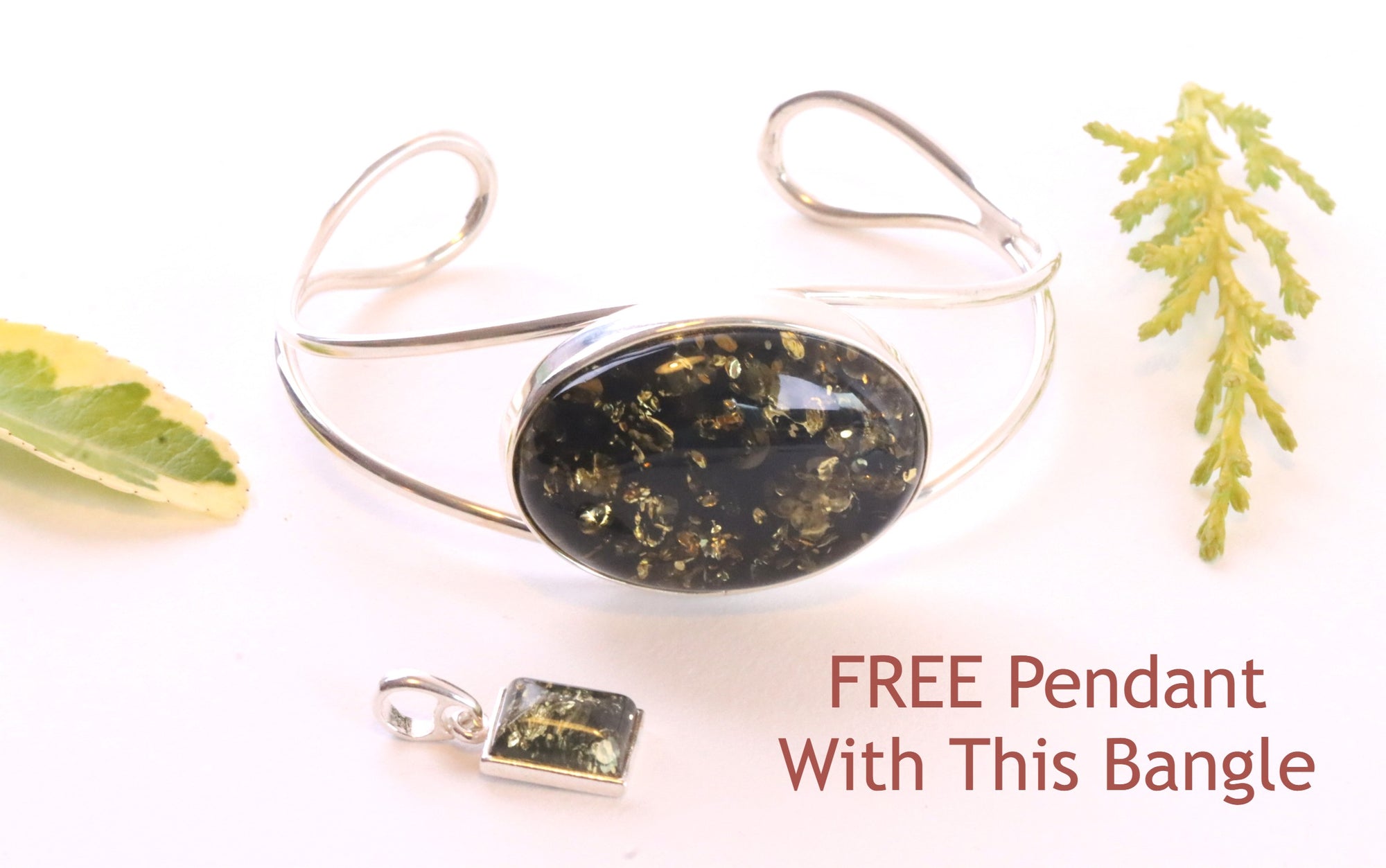 Green Baltic Amber Bangle With FREE Pendant