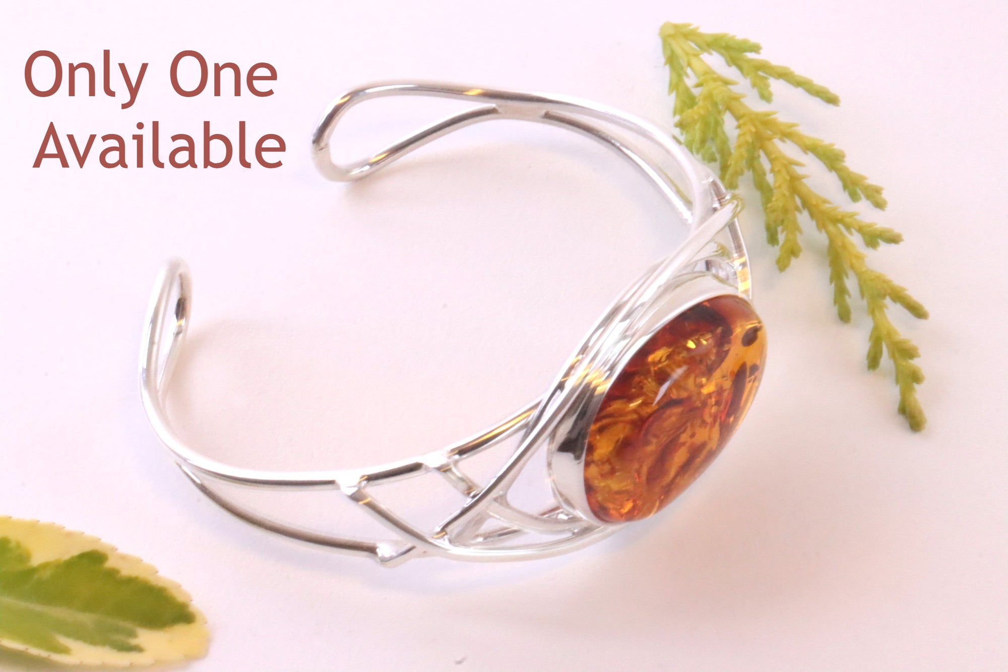 Silver Bangle Honey Amber Gemstone Adjustable Bangle on 925 Sterling Silver