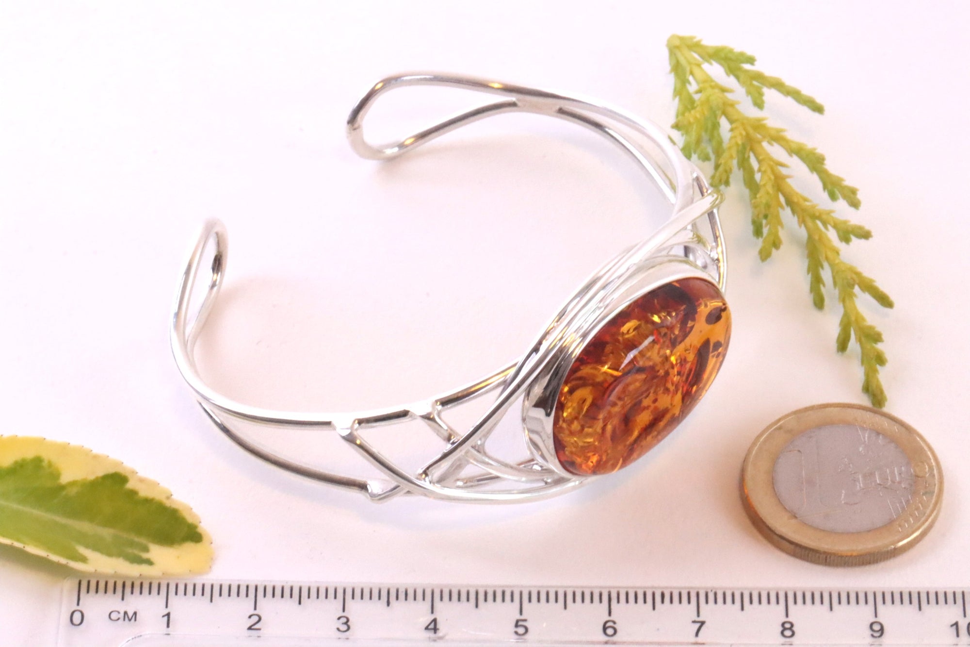 Silver Bangle Honey Amber Gemstone Adjustable Bangle on 925 Sterling Silver