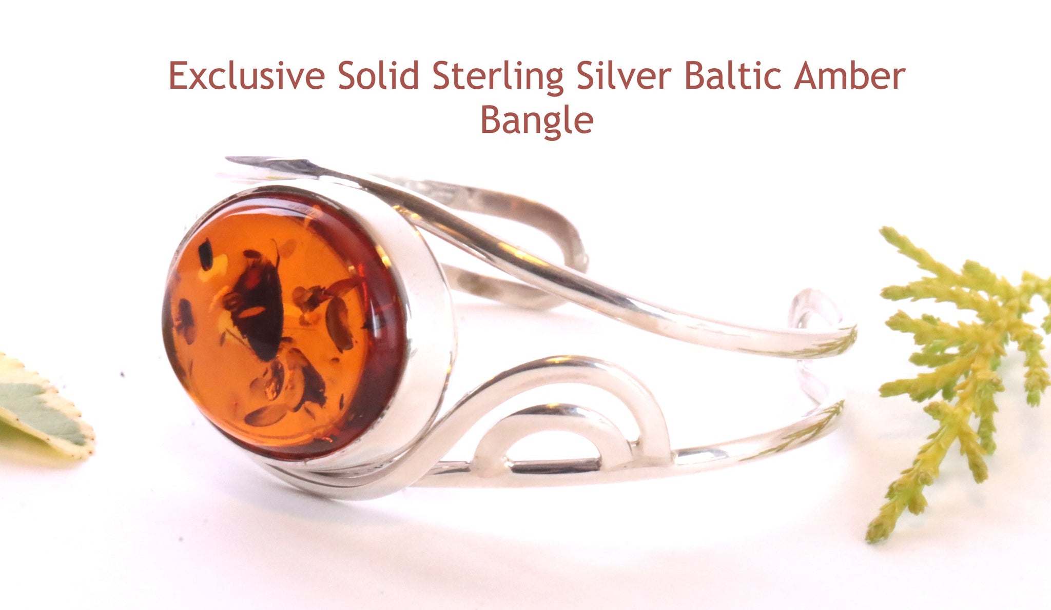 Silver Bangle Honey Amber Gemstone Adjustable Bangle on 925 Sterling Silver